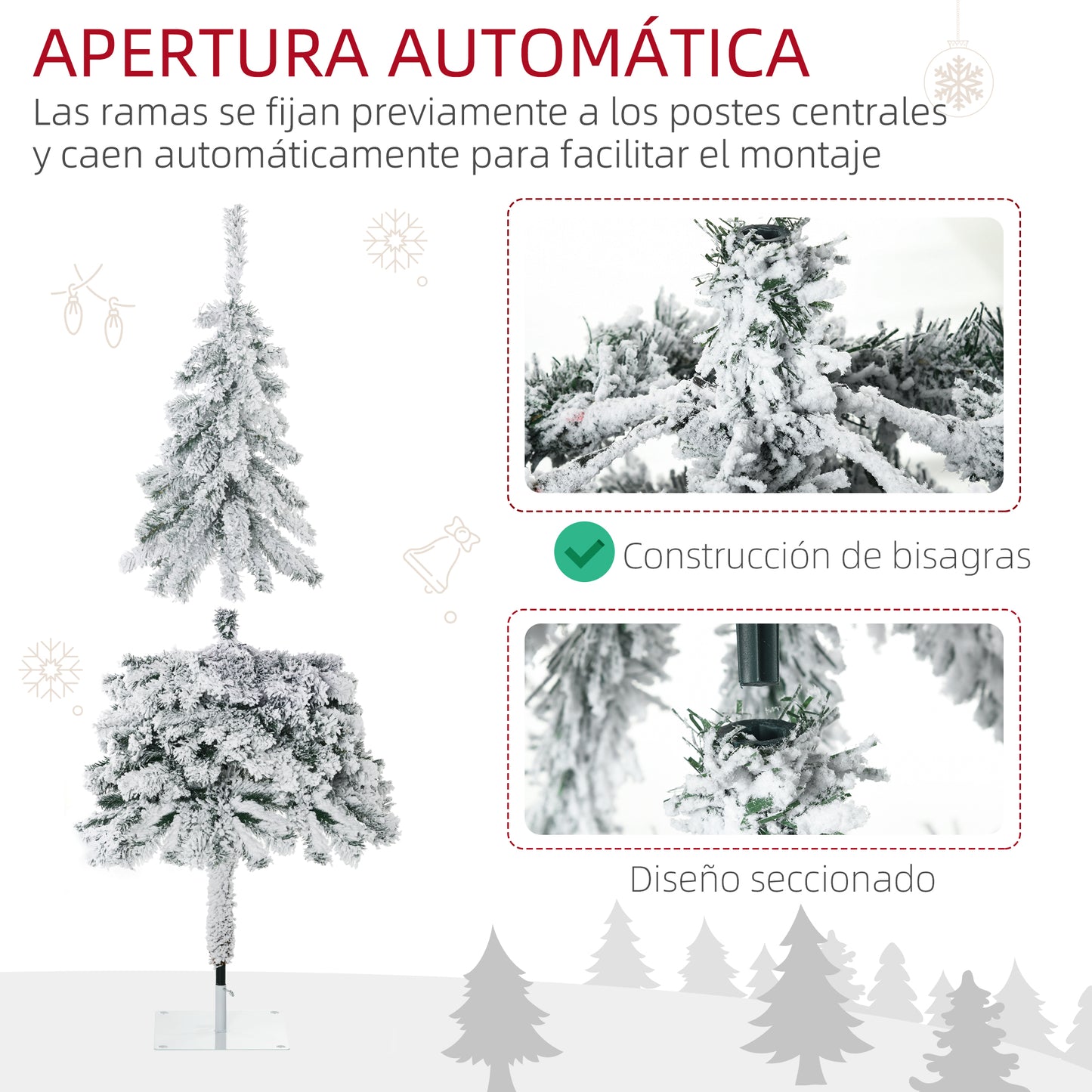 HOMCOM Árbol de Navidad Artificial Árbol de Navidad Nevado 180 cm con 290 Ramas Apertura Automática y Base de Acero Decoración para Interiores Ø72x180 cm Verde