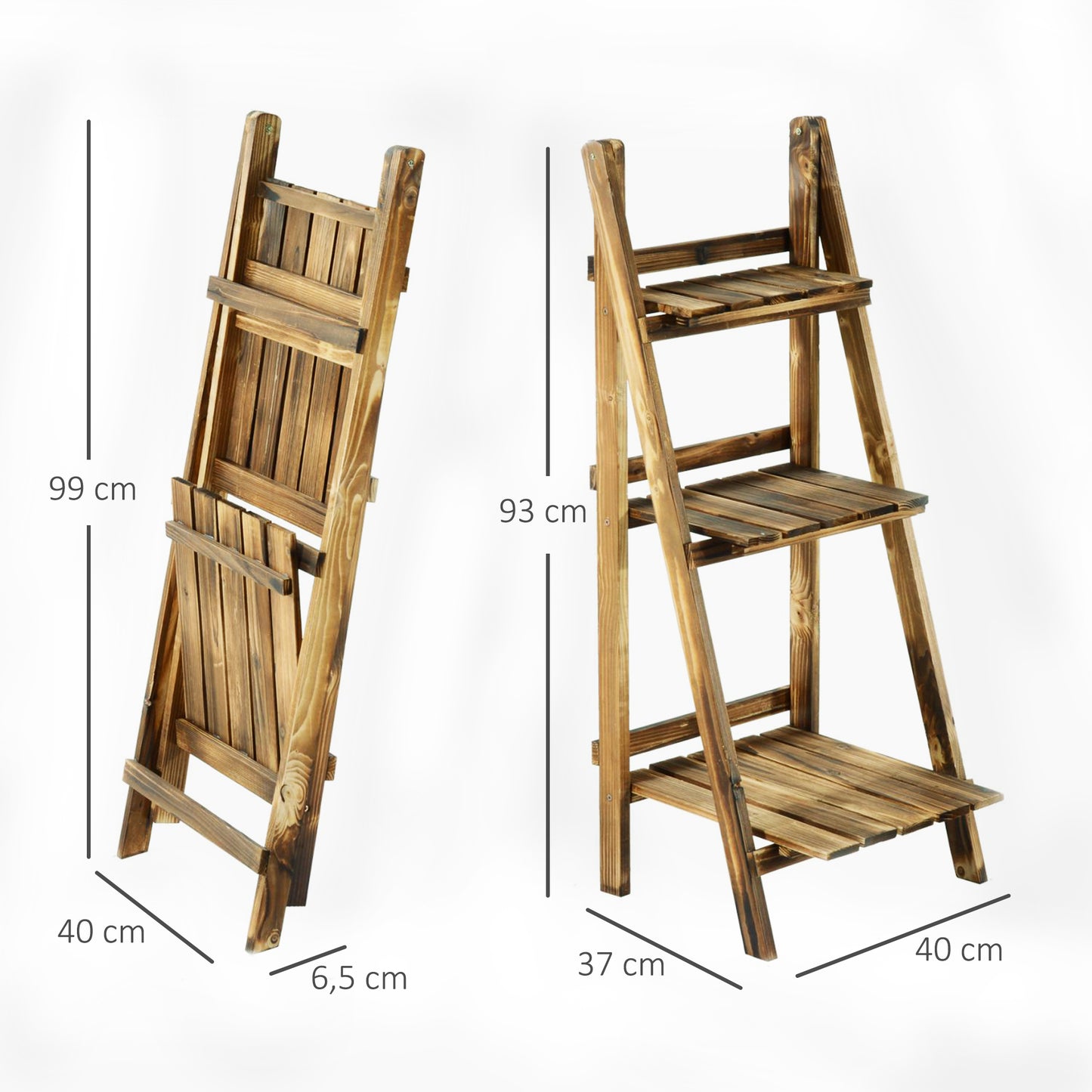 Outsunny Soporte para Plantas de Madera de 3 Niveles Estantería para Plantas Plegable Soporte para Macetas para Interior y Exterior Terreza Jardín Balcón 40x37x93 cm Natural