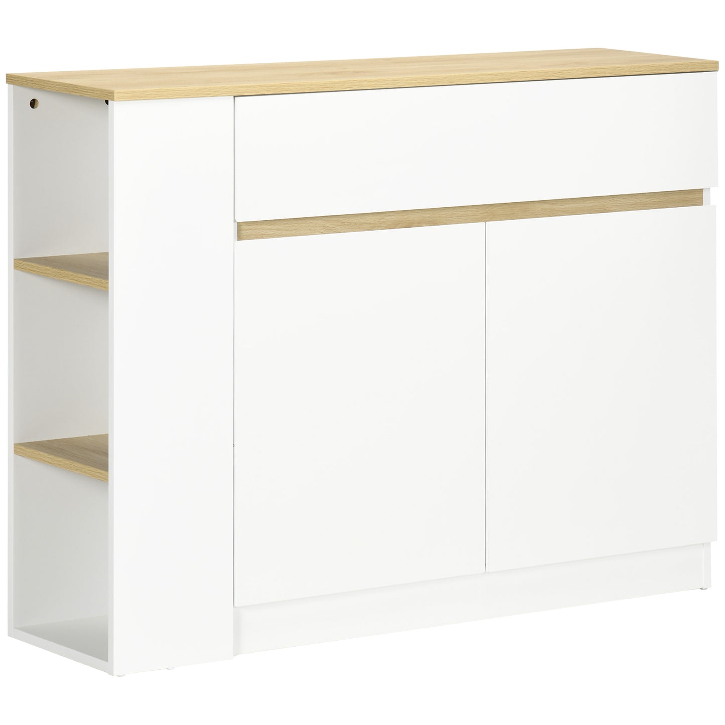 HOMCOM Aparador Blanco Aparador de Cocina con 2 Puertas Cajón y 3 Estantes Abiertos Armario de Almacenamiento para Salón Comedor 110x29,5x82 cm