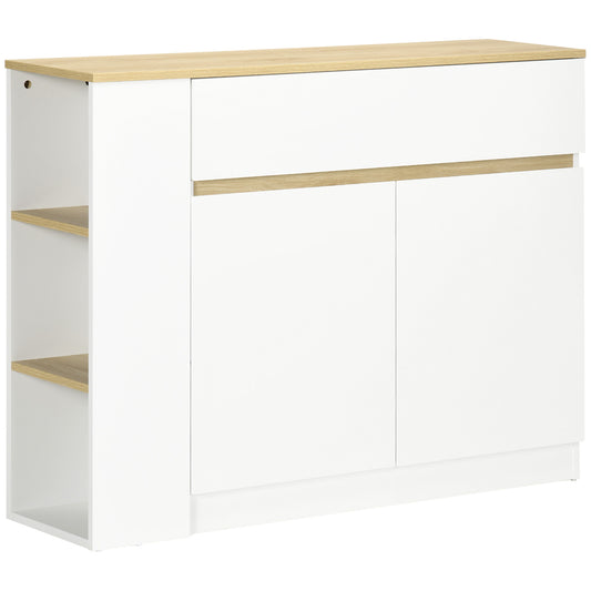 HOMCOM Aparador Blanco Aparador de Cocina con 2 Puertas Cajón y 3 Estantes Abiertos Armario de Almacenamiento para Salón Comedor 110x29,5x82 cm