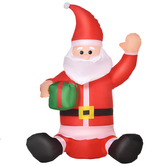 HOMCOM Papá Noel Hinchable 1.2m Santa Claus Inflable con Regalo Decoración Navidad Iluminación LED con Inflador Apto Interior Exterior