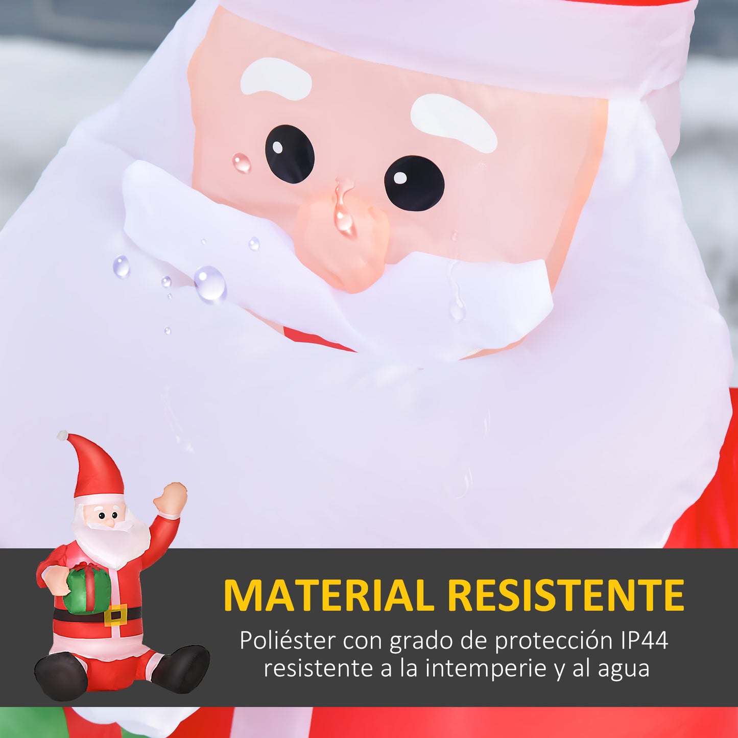 HOMCOM Papá Noel Hinchable 1.2m Santa Claus Inflable con Regalo Decoración Navidad Iluminación LED con Inflador Apto Interior Exterior