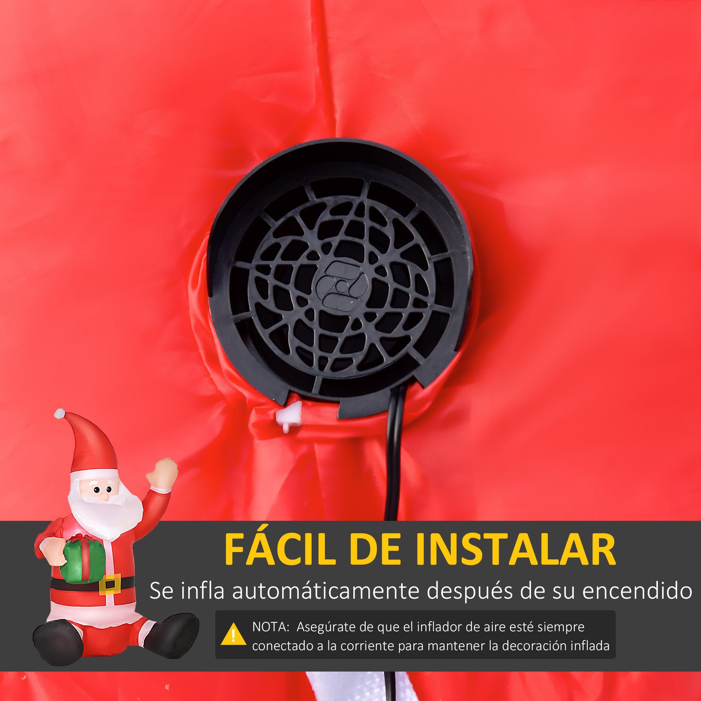 HOMCOM Papá Noel Hinchable 1.2m Santa Claus Inflable con Regalo Decoración Navidad Iluminación LED con Inflador Apto Interior Exterior