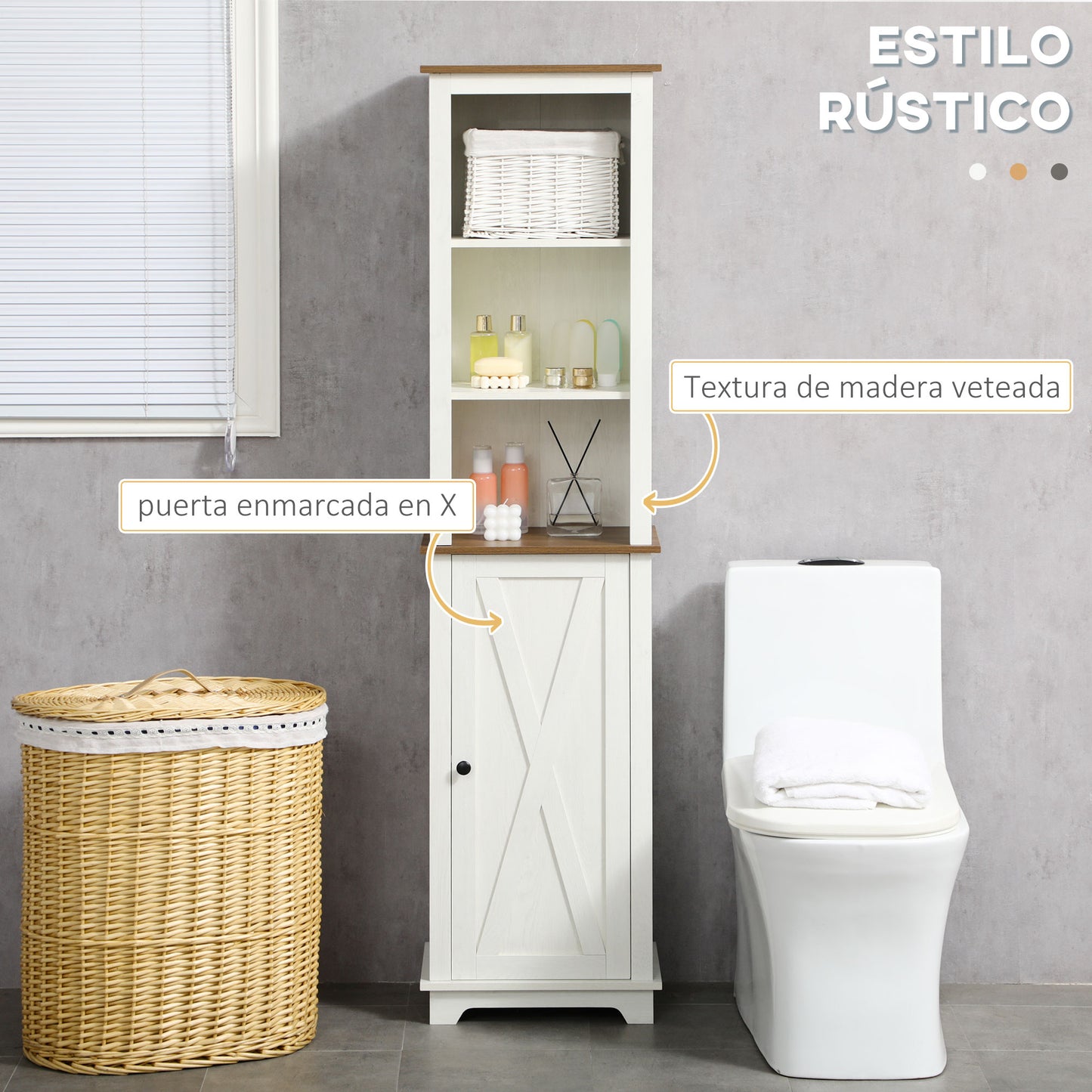 kleankin Conjunto de Baño Juego de Columna de Baño con Estante Ajustable y Mueble para Debajo del Lavabo con 2 Puertas Antivuelco 39,5x30x160 cm 60x30x60 cm Blanco