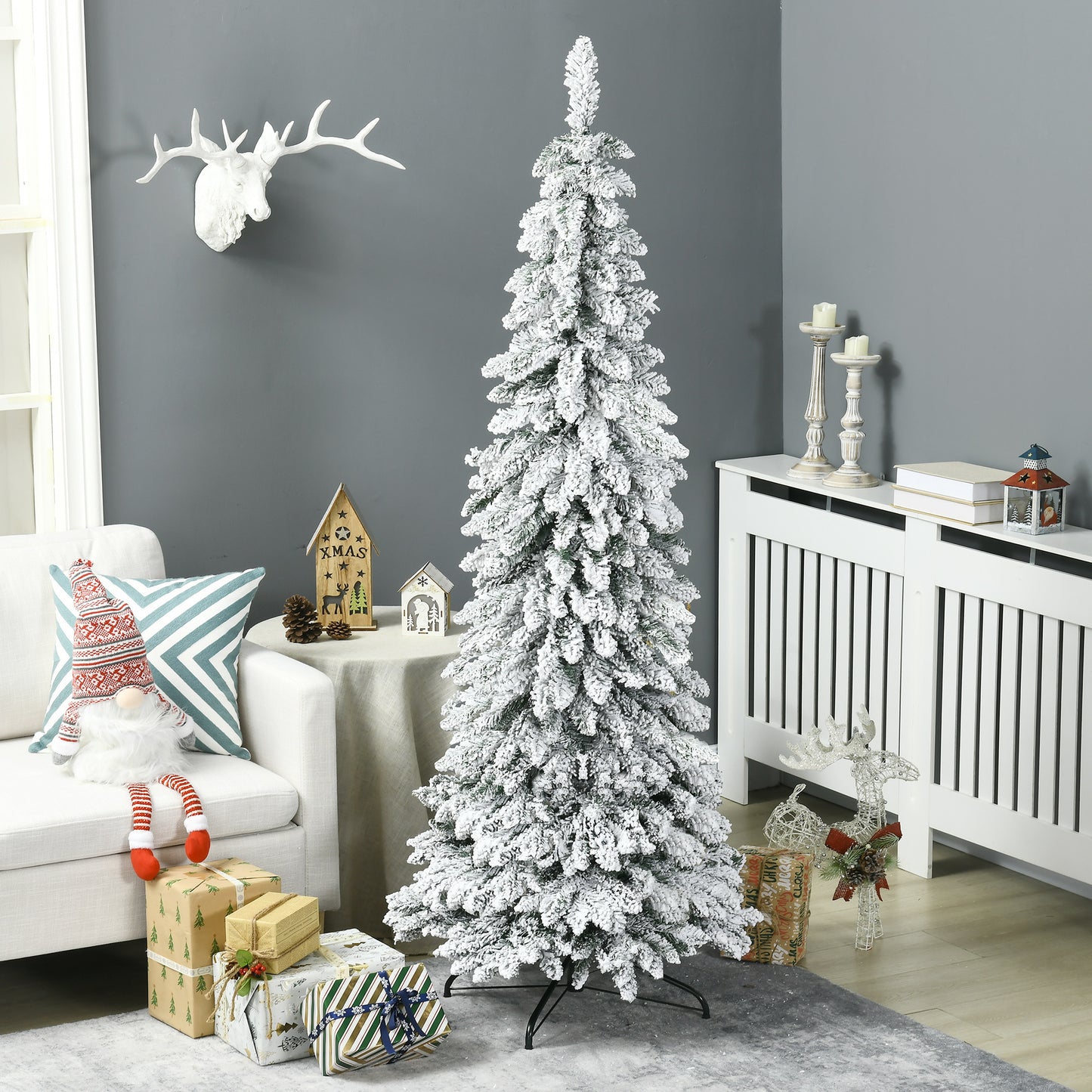 HOMCOM Árbol de Navidad Artificial 180 cm Árbol de Navidad Nevado con 523 Ramas Soporte de Acero Plegable Decoración para Hogar Fiestas Verde