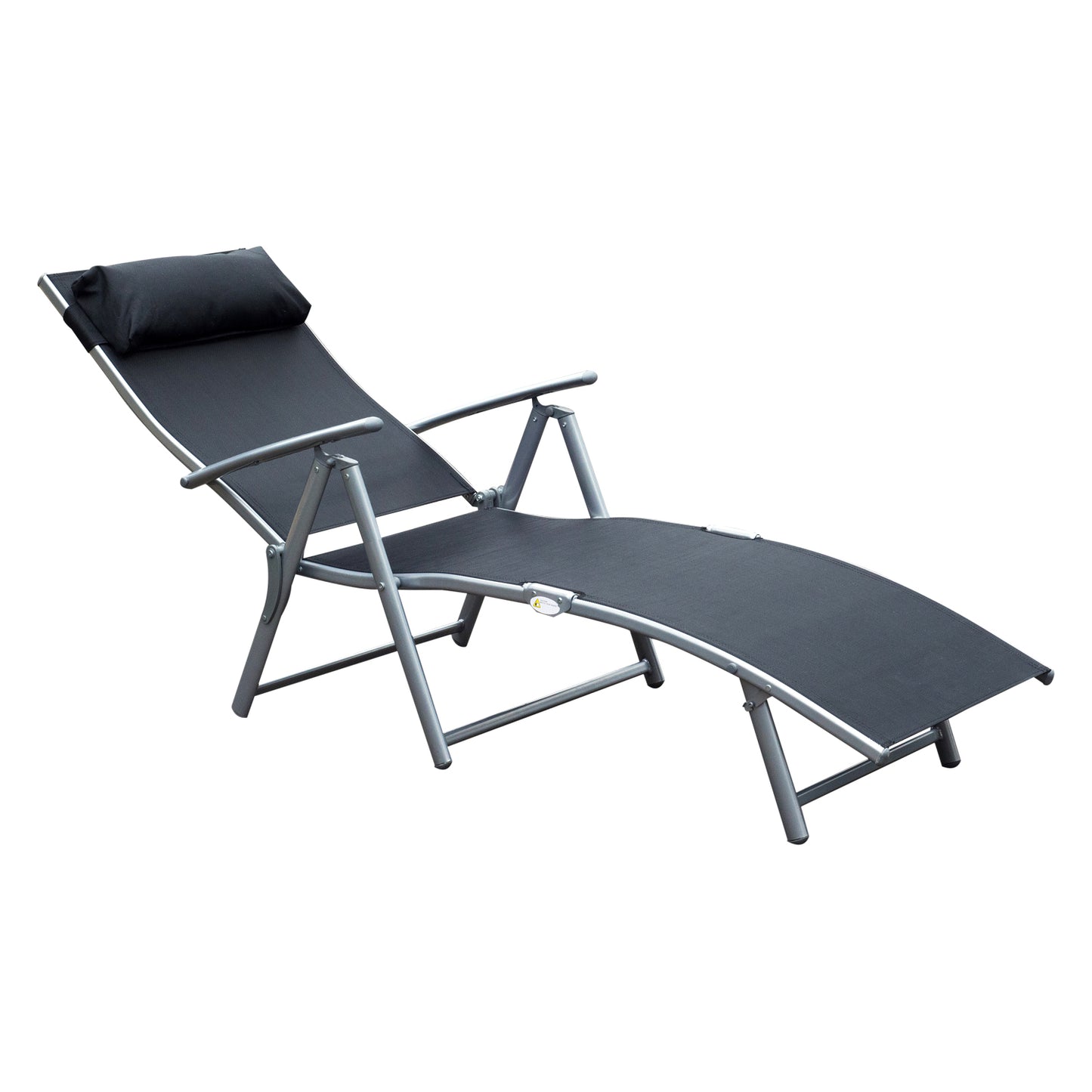 Outsunny Tumbona Plegable Tumbona de Jardín con Respaldo Ajustable en 7 Niveles Almohada y Reposabrazos Carga 165 kg para Piscina Terraza Camping 137x63,5x100,5 cm Negro