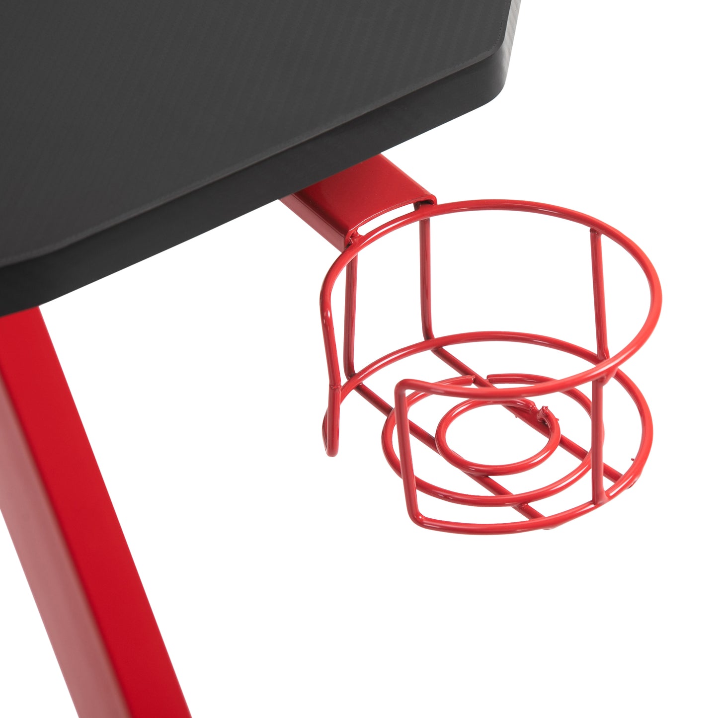 HOMCOM Mesa Gaming 120x65x74,5 cm Escritorio Ergonómico Gaming desk para Computadora PC con Portavasos Gancho para Auriculares y Pies Ajustables Efecto de Fibra de Carbono Rojo