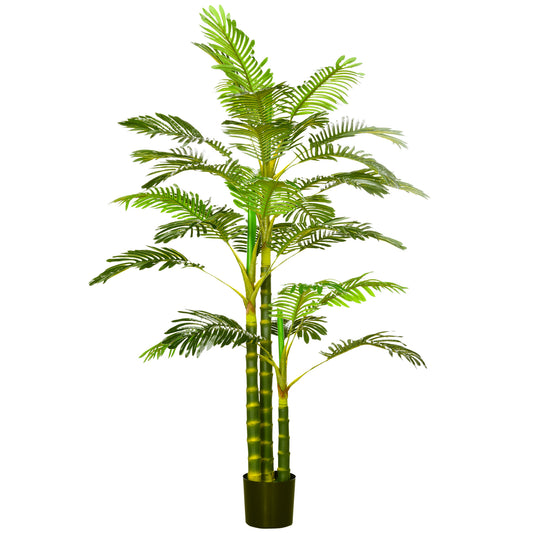 HOMCOM Planta Artificial Palmera Areca Grande 190 cm con Maceta y 30 Hojas Decoración para Interior y Exterior Salón Oficina Balcón Ø19,5x190 cm Verde