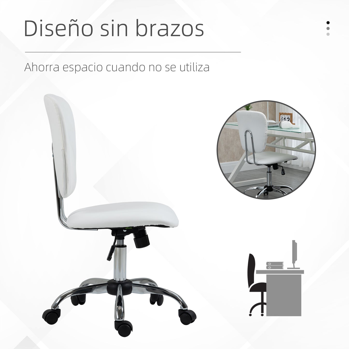 Vinsetto Silla de Oficina sin Reposabrazos Silla de Escritorio Juveniles con Altura Ajustable y Función de Inclinación Carga 120 kg 50x54x87,5-96,5 cm Blanco