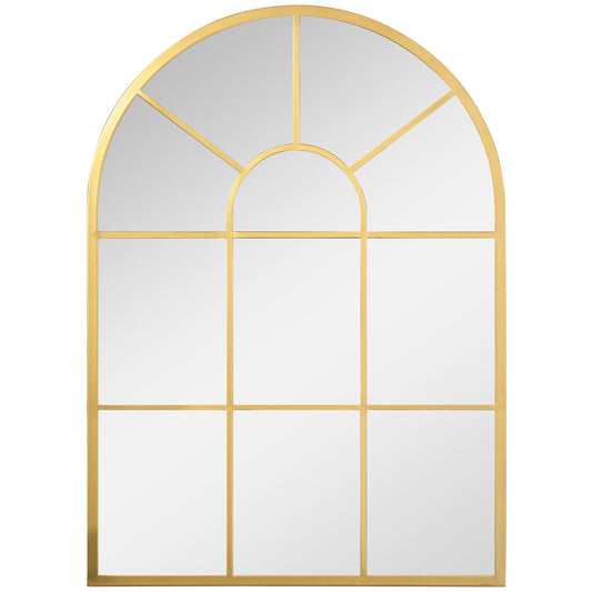 HOMCOM Espejo Decorativo de Pared 50x70 cm Espejo de Ventana de Metal para Salón Dormitorio Entrada Estilo Moderno Dorado