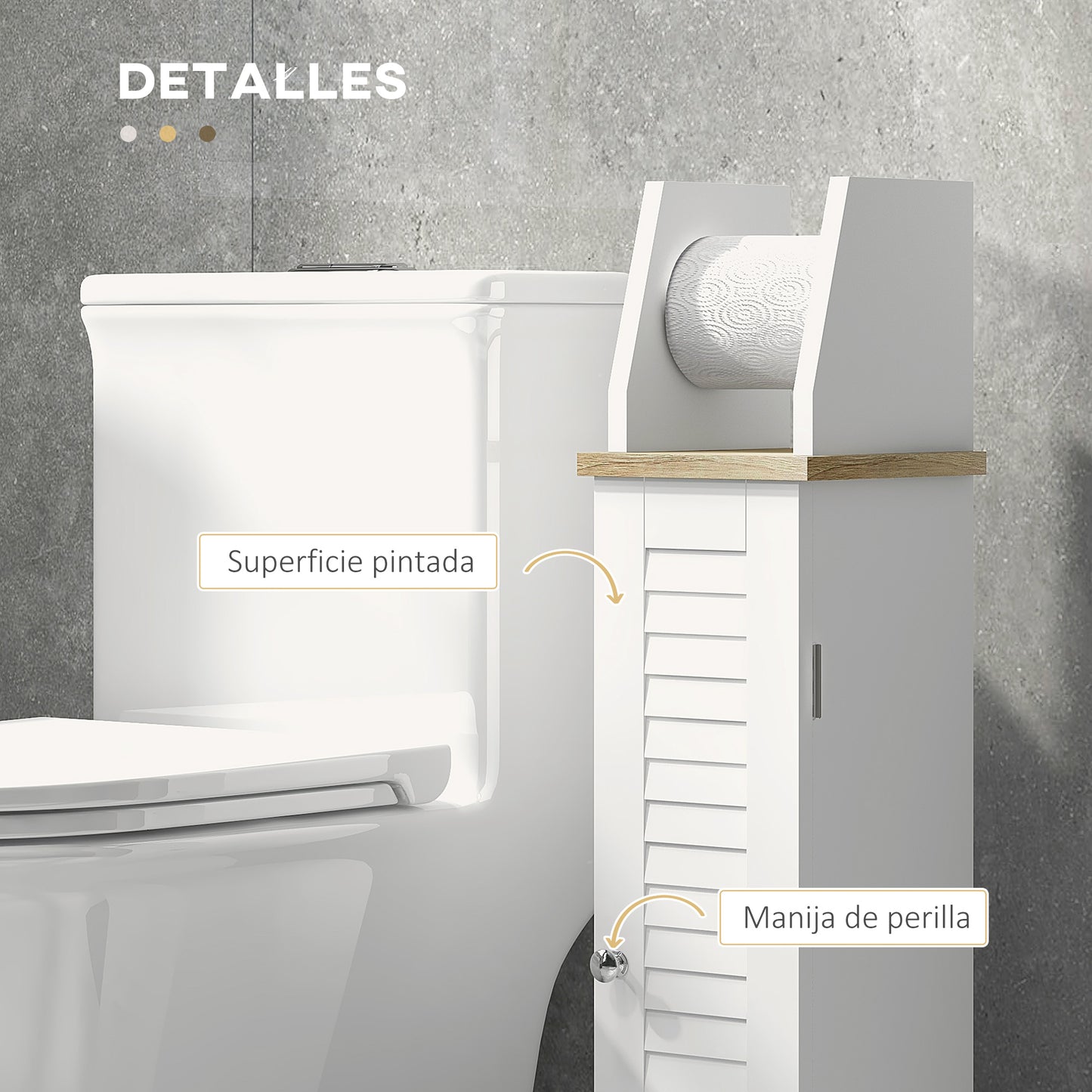 kleankin Armario de Baño Moderno Columna Auxiliar de Baño Mueble de Suelo de Baño con Estantes Ajustables y Portarrollos de Papel 18x20x80 cm Blanco