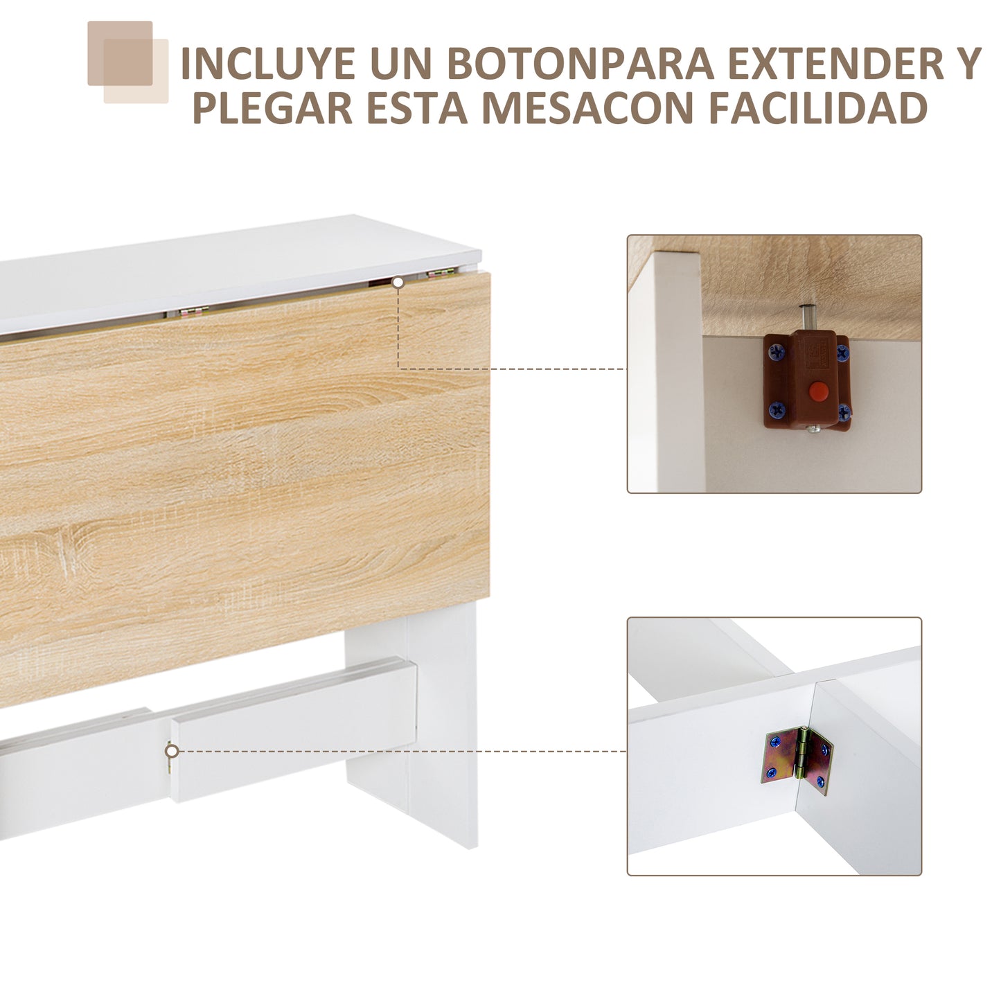 HOMCOM Mesa Plegable de Comedor Mesa Auxiliar de Cocina con 2 Alas Abatibles Ahorra Espacio Diseño Moderno 103x76x73,5cm Madera