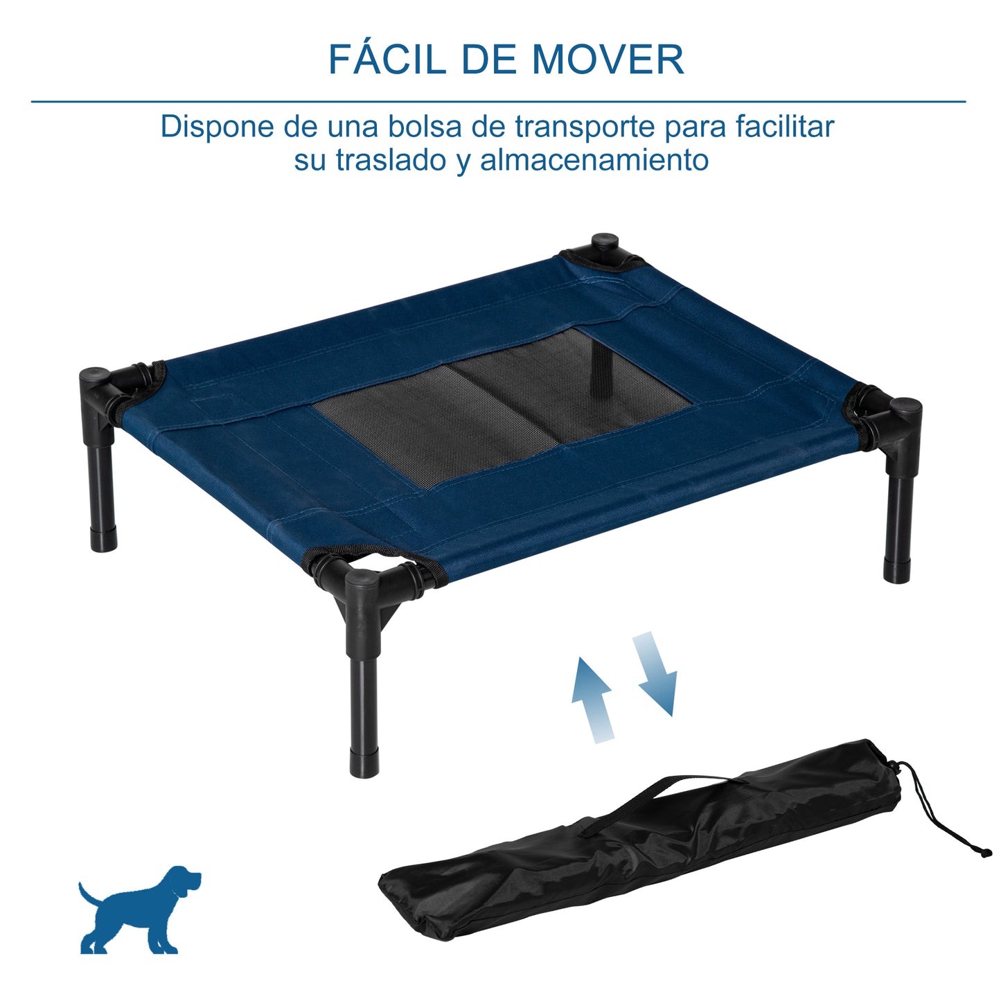 PawHut Cama Elevada para Perros Gatos Portátil Cama para Mascotas con Zona de Malla Transpirable y Tela Oxford para Interior Exterior 61x46x18 cm Azul