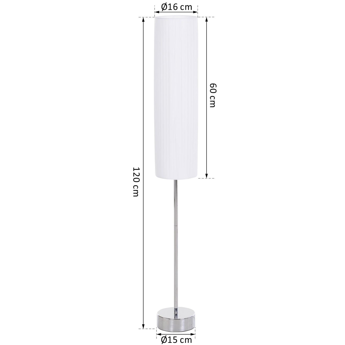 HOMCOM HOMCOM Lámpara de Pie Moderna para Dormitorio Estudio Salón (2 E27 Bombilla) Interruptor de y Bajo Consumo con Base de Acero Inoxidable 120 cm Blanco