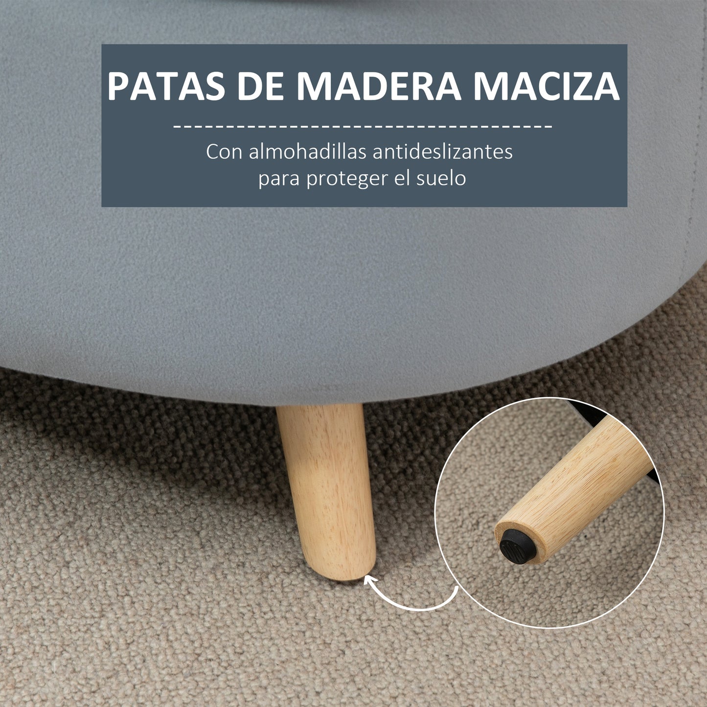 HOMCOM Otomana Puff Tapizada en Terciopelo Acolchada Taburete de Almacenaje con Tapa Extraíble y Patas de Madera para Dormitorio Salón Pasillo 71x51,5x42 cm Gris