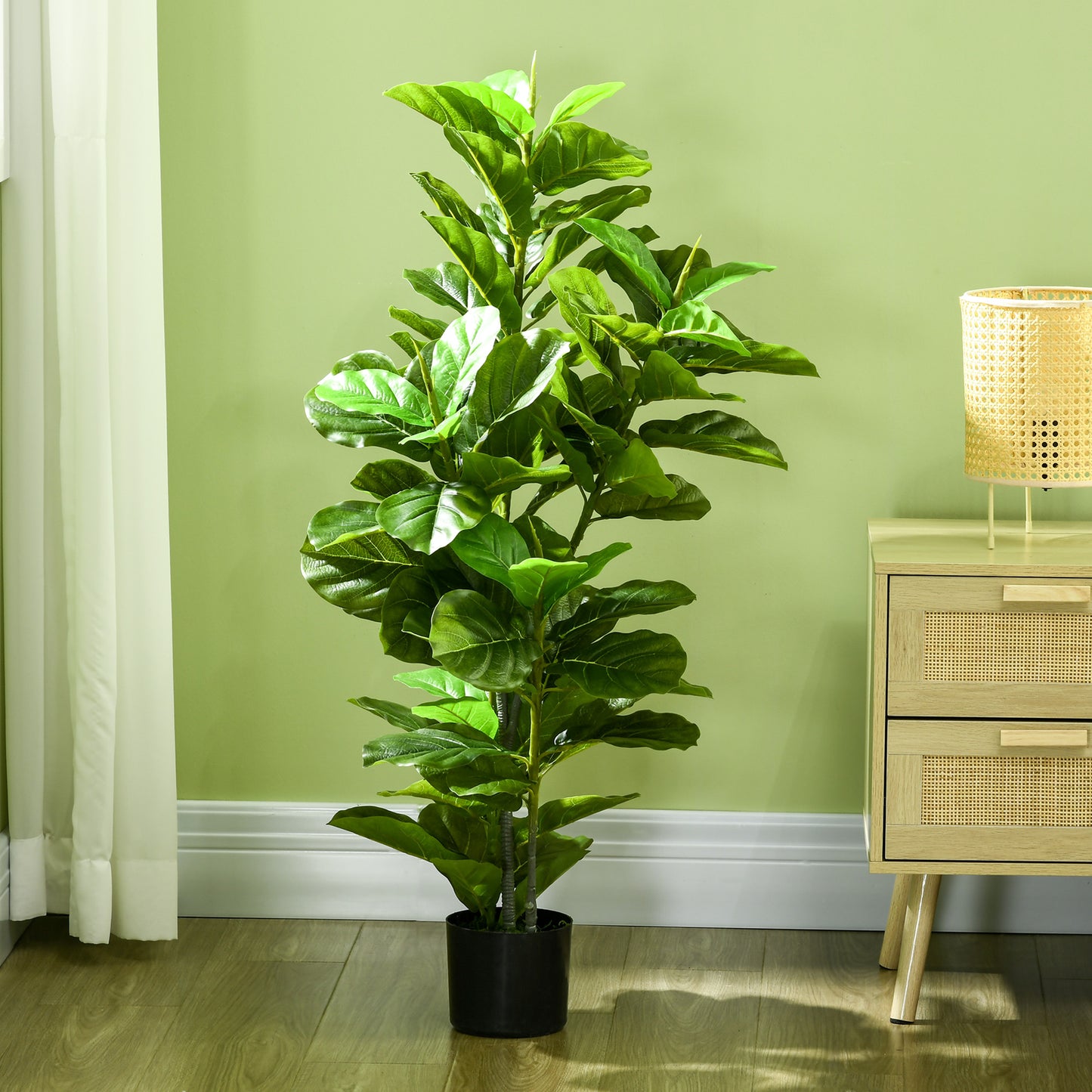 HOMCOM Planta Ficus Artificial 110 cm Árbol Artificial con 90 Hojas Musgo y Maceta Planta Artificial Decorativa para Interior y Exterior Hogar Salón Verde