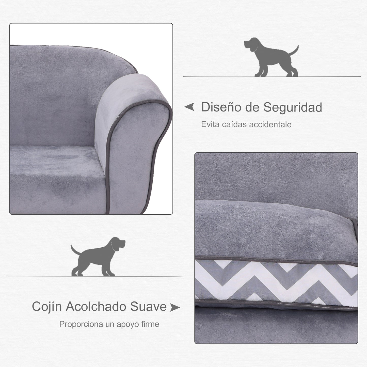 PawHut Sofá para Mascotas con Patas Cama para Perros de Madera con Cojín Acolchado Acogedora Funda Lavable 73,5x41x33 cm Gris