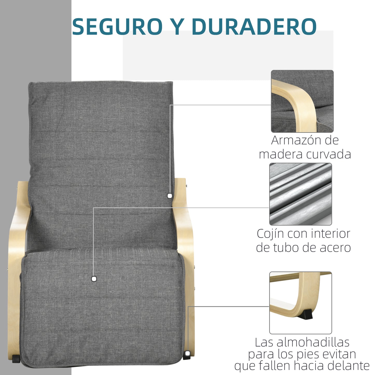 HOMCOM Sillón de Salón con Reposapiés Ajustable Sillón Butaca para Dormitorio Tapizado en Tela con Marco de Madera Carga 120 kg para Oficina Estudio 66,5x94x100 cm Gris