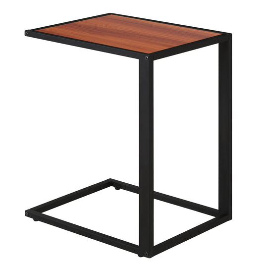 HOMCOM Mesita Auxiliar Pequeña Mesa para Sofá en Forma de C Estructura de Metal y Tablero de Madera MDF para Salón 40,6x50,8x64,2 cm Nogal