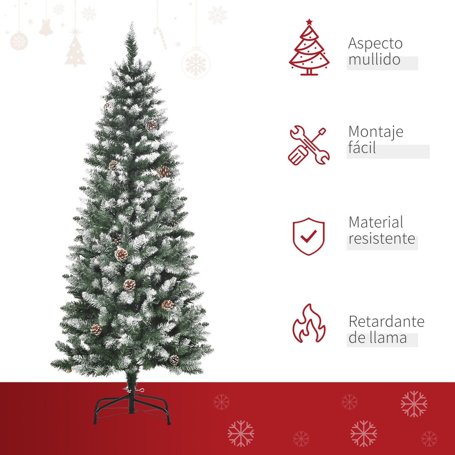 HOMCOM Árbol de Navidad Artificial Ø69x150cm con 464 Puntas de PVC y 28 Piñas Decoración de Interior con Base Plegable y Soporte de Acero Verde