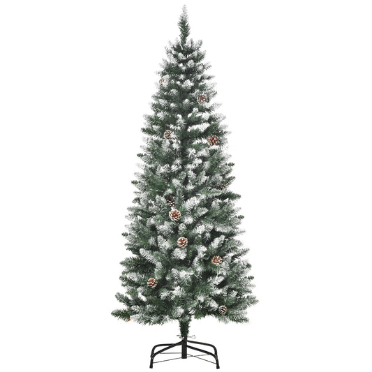 HOMCOM Árbol de Navidad Artificial Ø69x150cm con 464 Puntas de PVC y 28 Piñas Decoración de Interior con Base Plegable y Soporte de Acero Verde