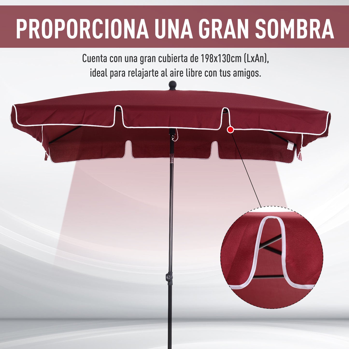 Outsunny Sombrilla Rectangular de Jardín 198x130x245 cm Parasol de Aluminio con Función de Inclinación para Terraza Patio Exterior Rojo Vino