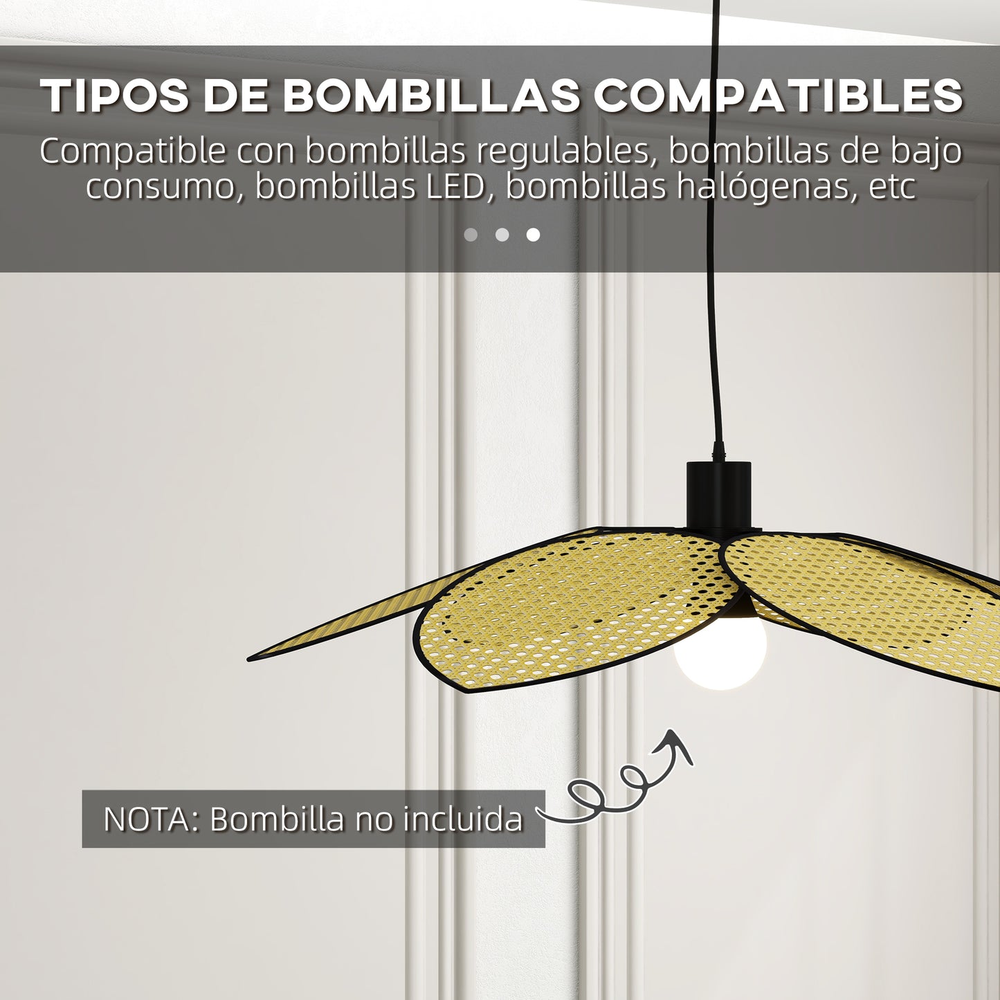 HOMCOM Lámpara Colgante Forma de Flores Lámpara de Techo de Ratán Sintético Iluminación de Techo E27 con Cable Ajustable para Salón Cocina Comedor Ø68x115 cm Natural