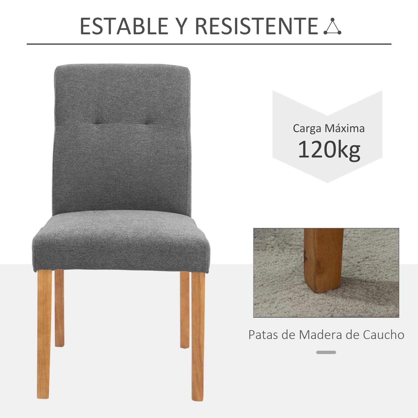 HOMCOM Conjunto de 2 Sillas de Comedor Sillas de Cocina con Respaldo Alto Asiento Acolchado de Tacto de Lino Carga 120 kg 50x62x96 cm Gris