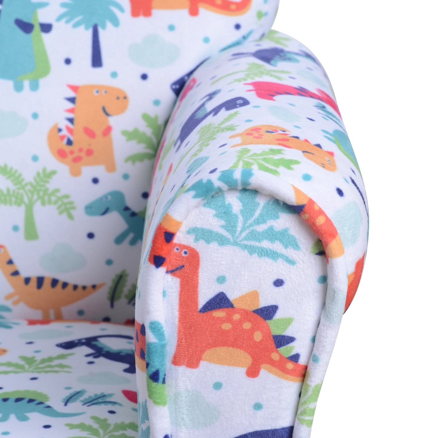 HOMCOM Sillón Infantil Sofá para Niños +18 Meses con Estampado de Dinosaurios Estructura de Madera Acolchado de Espuma y Tapizado de Franela 50x39x44 cm Multicolor