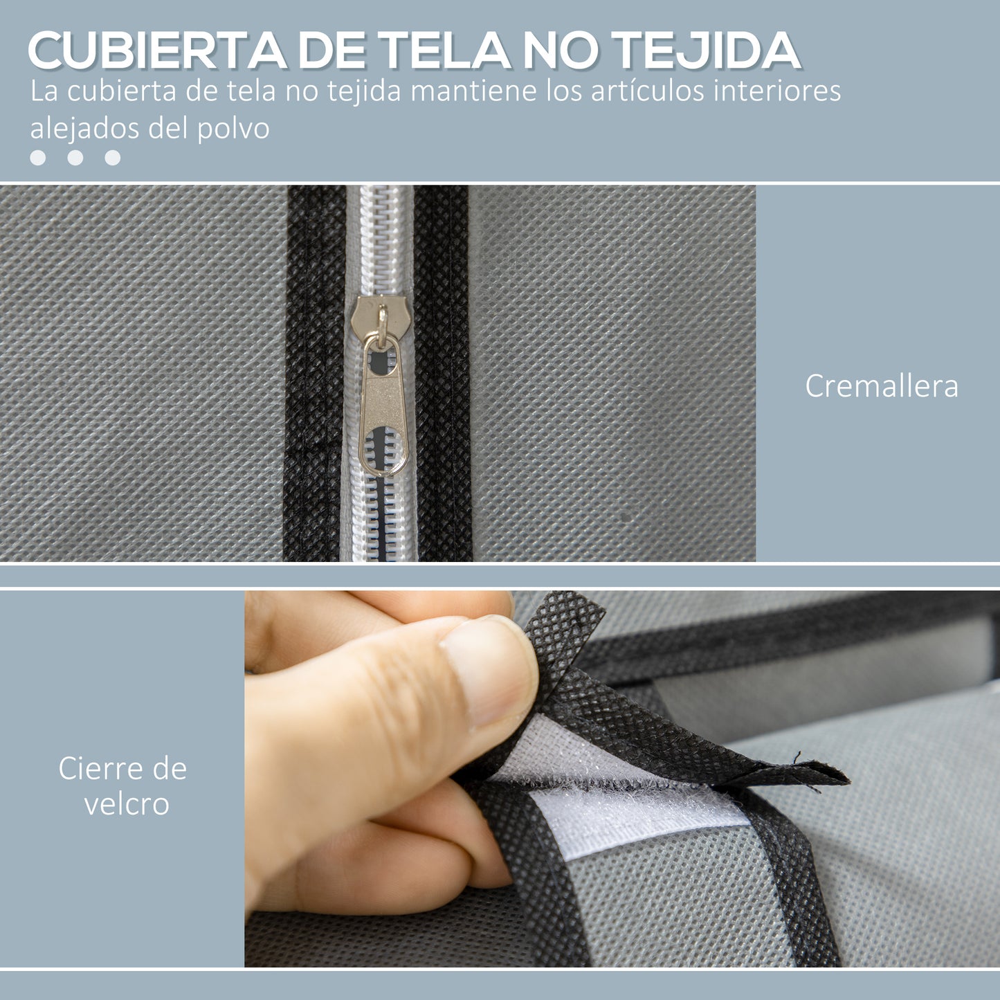 HOMCOM Armario de Tela Plegable Armario de Ropa Organizador Ropero Portátil con Estantes y Barra para Colgar para Dormitorio Vestidor 103x43x162,5 cm Gris