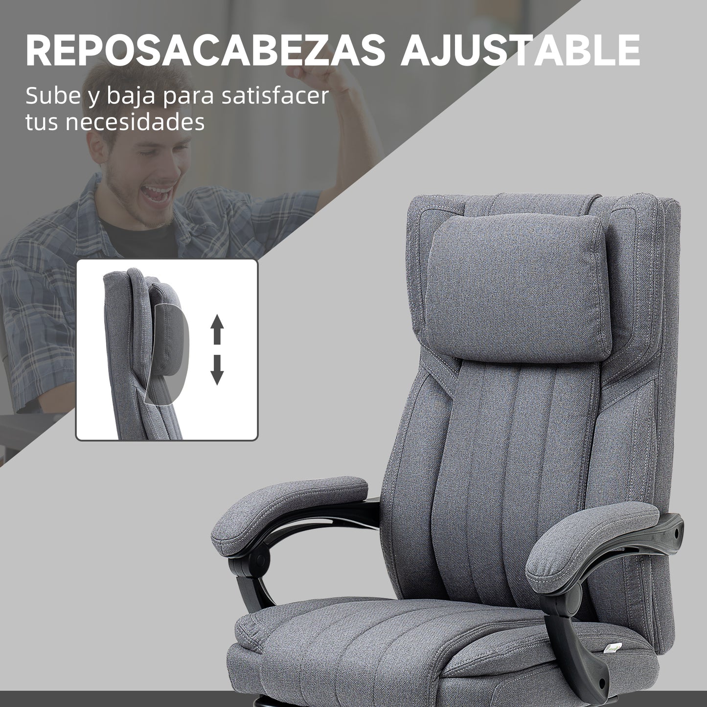 Vinsetto Silla de Masaje con 6 Puntos de Masaje Silla de Oficina Giratoria Silla de Escritorio Reclinable con Altura Ajustable Control Remoto Reposapiés y Reposacabezas Gris