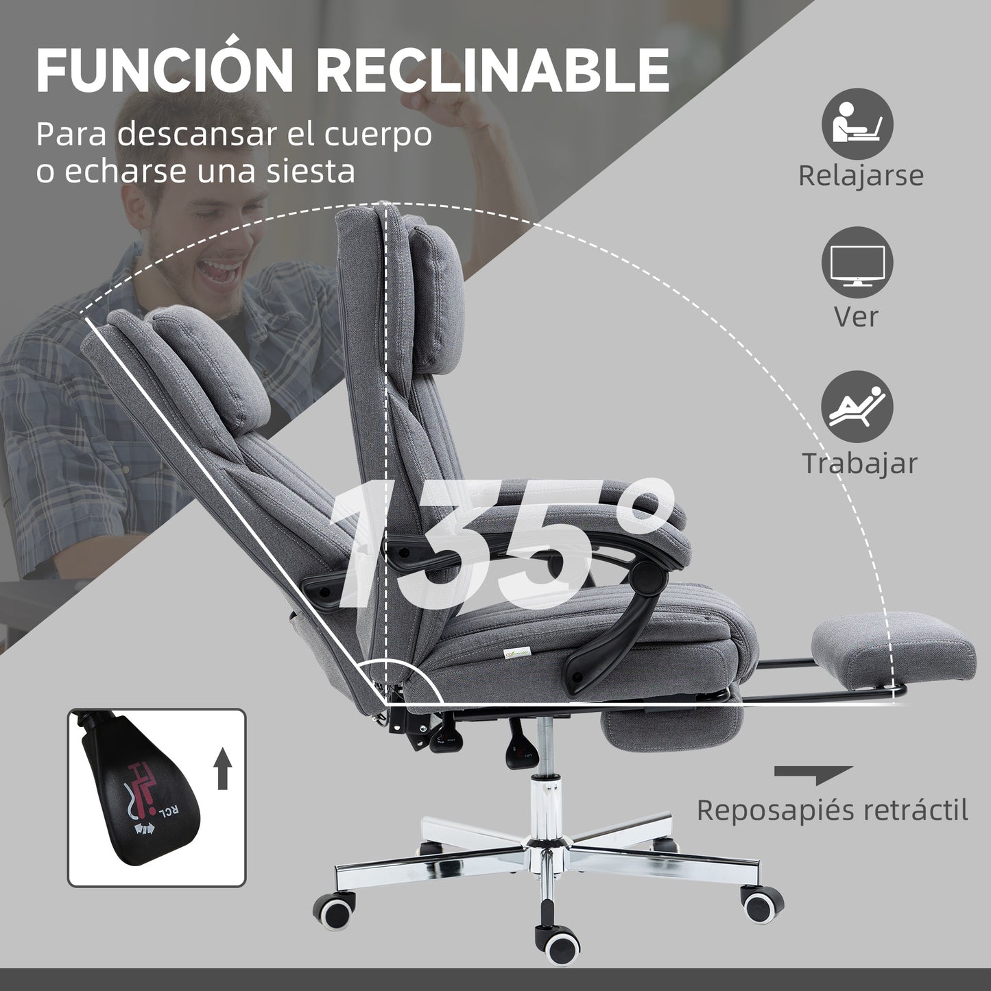 Vinsetto Silla de Masaje con 6 Puntos de Masaje Silla de Oficina Giratoria Silla de Escritorio Reclinable con Altura Ajustable Control Remoto Reposapiés y Reposacabezas Gris