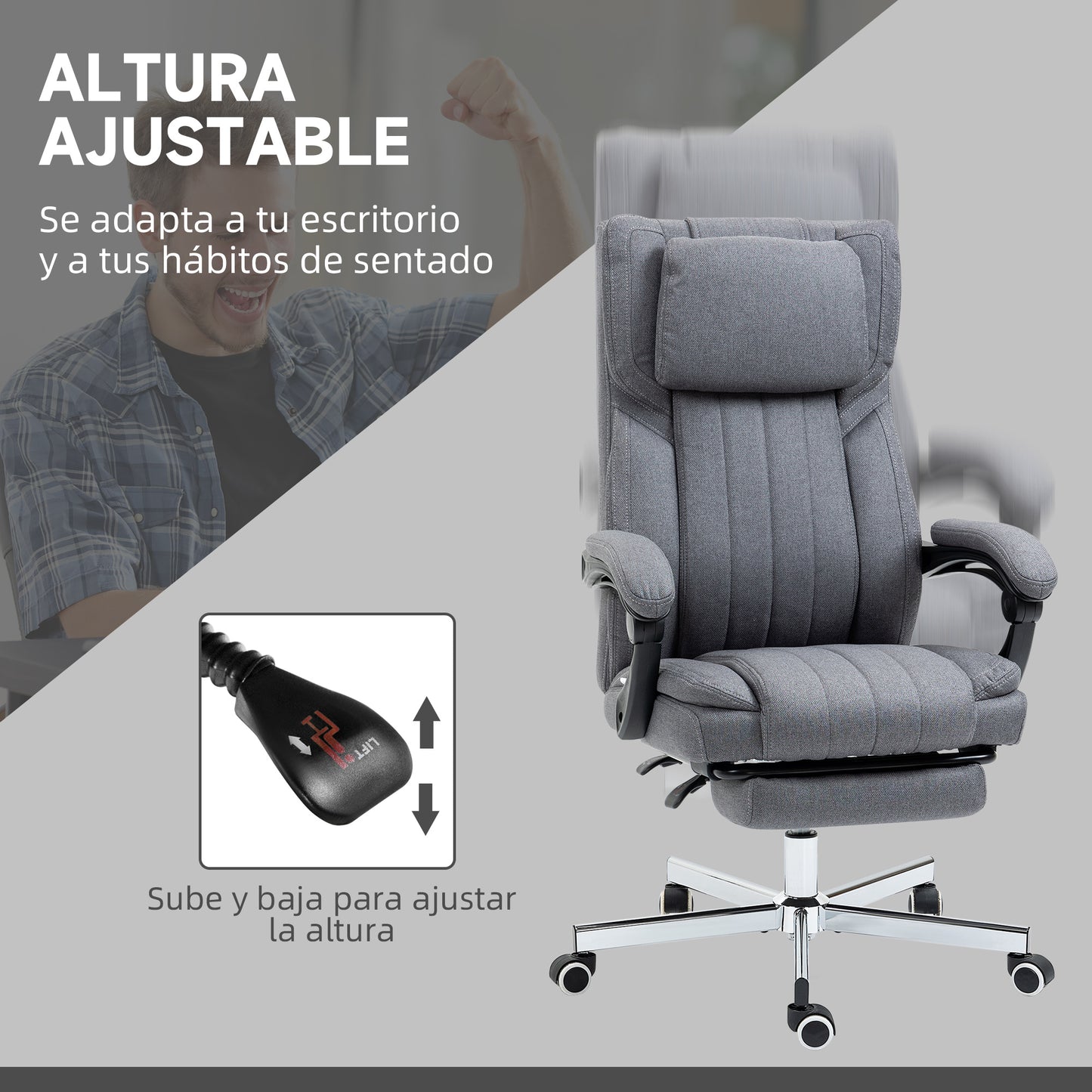 Vinsetto Silla de Masaje con 6 Puntos de Masaje Silla de Oficina Giratoria Silla de Escritorio Reclinable con Altura Ajustable Control Remoto Reposapiés y Reposacabezas Gris