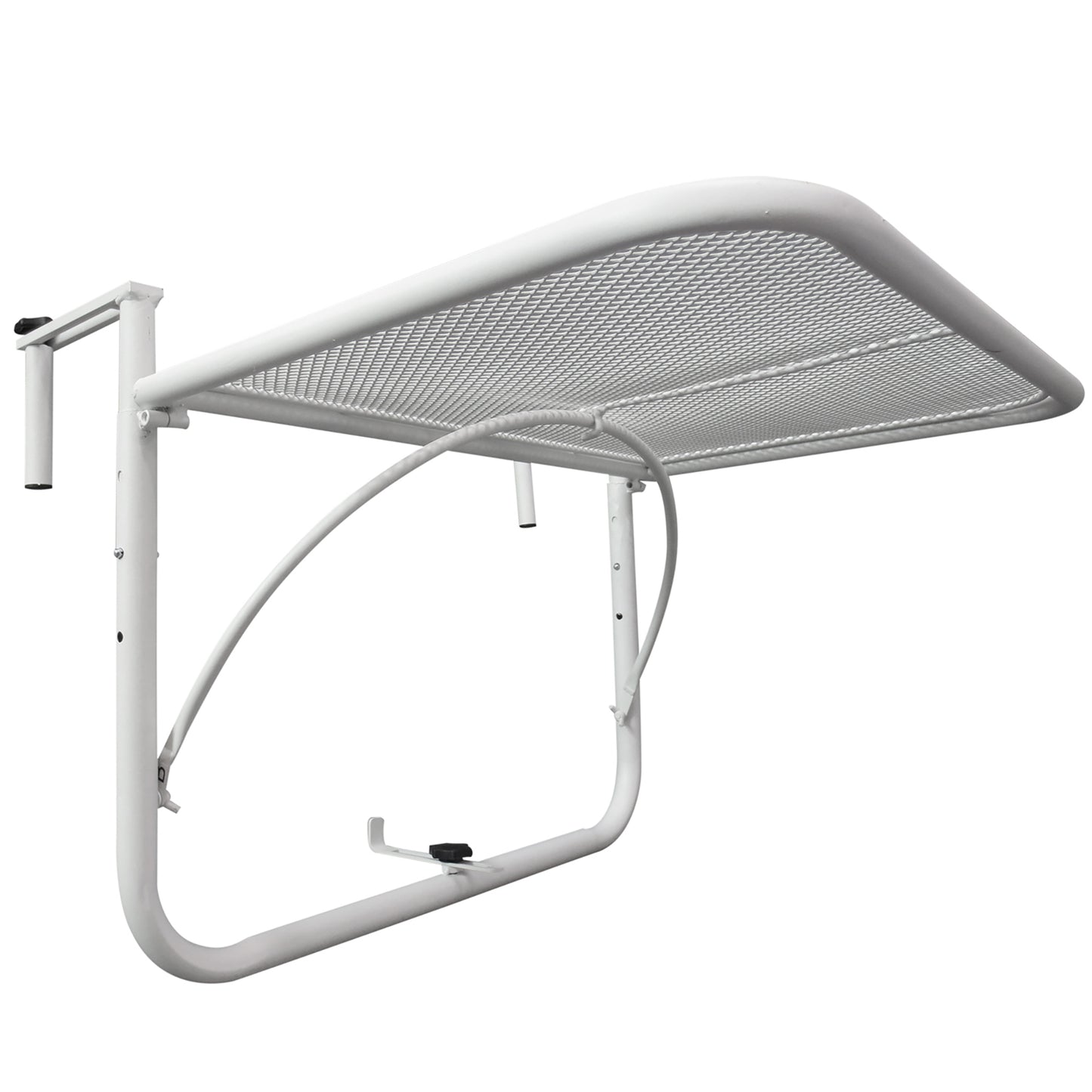 Outsunny Mesa Colgante de Balcón con Brazo Regulable y Altura Ajustable en 3 Posiciones Marco Metálico Carga Máx. 30 kg 60x56,5x45 cm Blanco