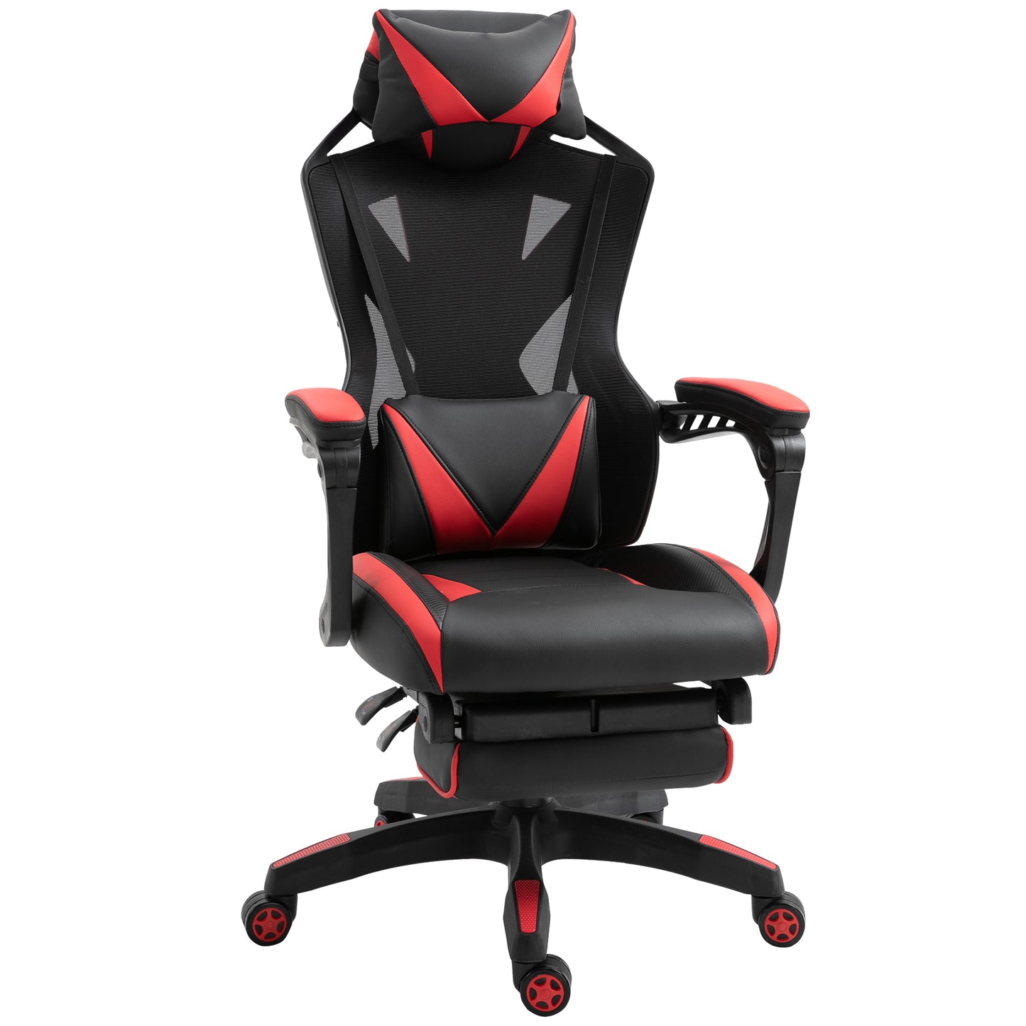 Vinsetto Silla Gaming Ergonómica Silla de Escritorio para Oficina con Altura Ajustable Respaldo Regulable de 170° Almohada Lumbar y Reposapiés Retráctil 65x70x117-125 cm Rojo