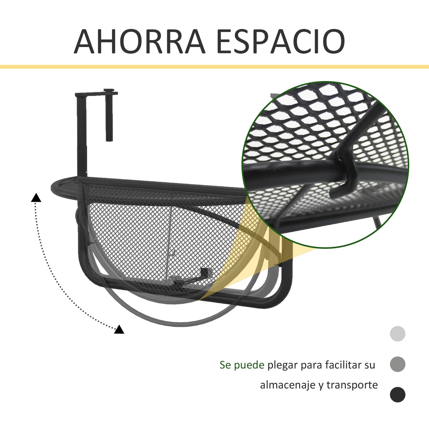 Outsunny Mesa Colgante de Balcón Semicircular 60x45x50 cm Ajustable en Altura Simple y Conveniente para Barandilla de Balcón Terraza Patio