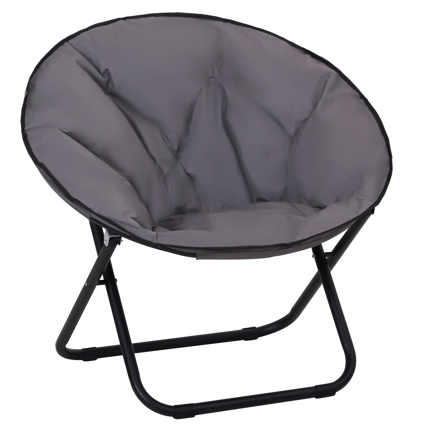 Outsunny Silla de Luna Plegable Silla de Platillo con Asiento de Tela Oxford y Patas de Metal Carga 120 kg para Camping Playa Terraza Patio 80x80x75 cm Gris