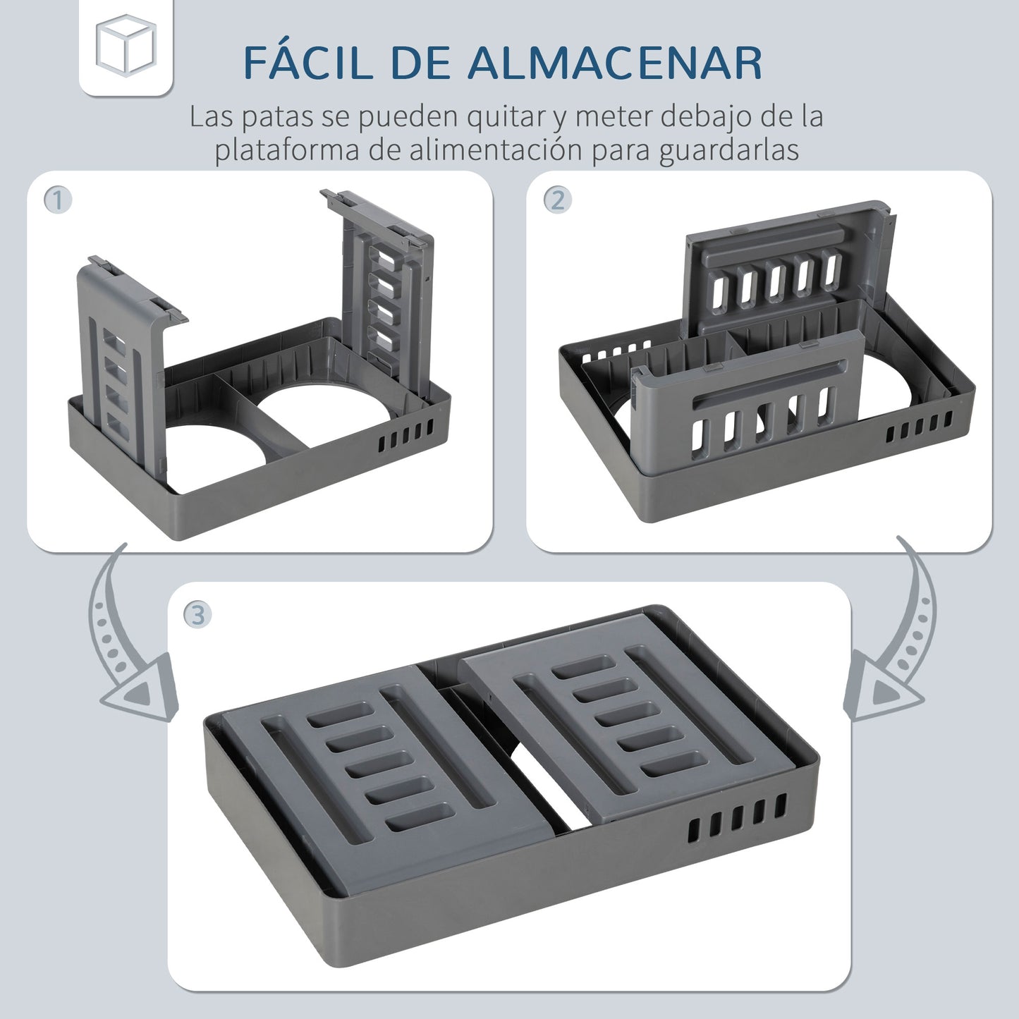 PawHut Comedero Elevado para Perros con 2 Platos Desmontables de 1200 ml y Altura Ajustable de 3 Niveles Cuencos para Perros con Soporte de Acero Inoxidable 44x27,7x28 cm Gris