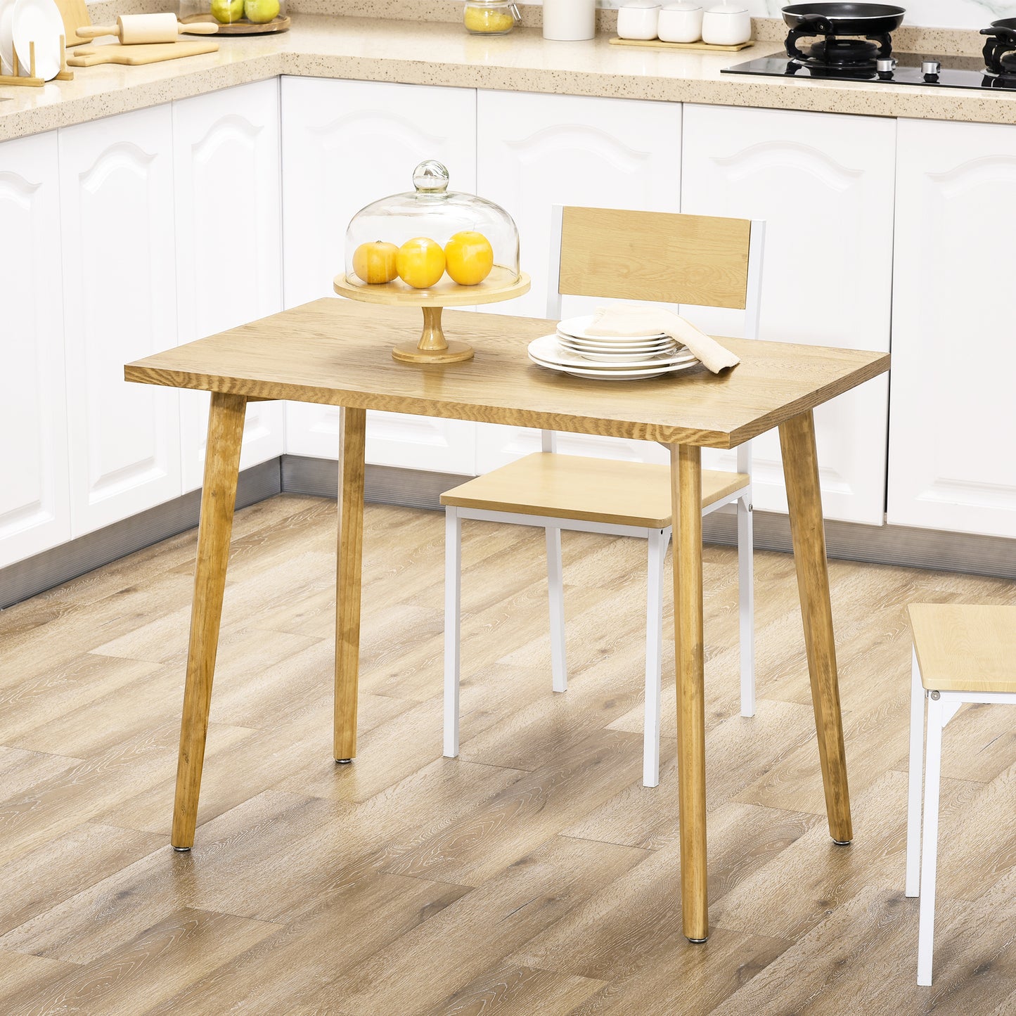 HOMCOM Mesa de Comedor Mesa de Cocina Rectangular Mesa para Salón con Patas de Madera de Pino para Oficina 98x60x76,5 cm Natural