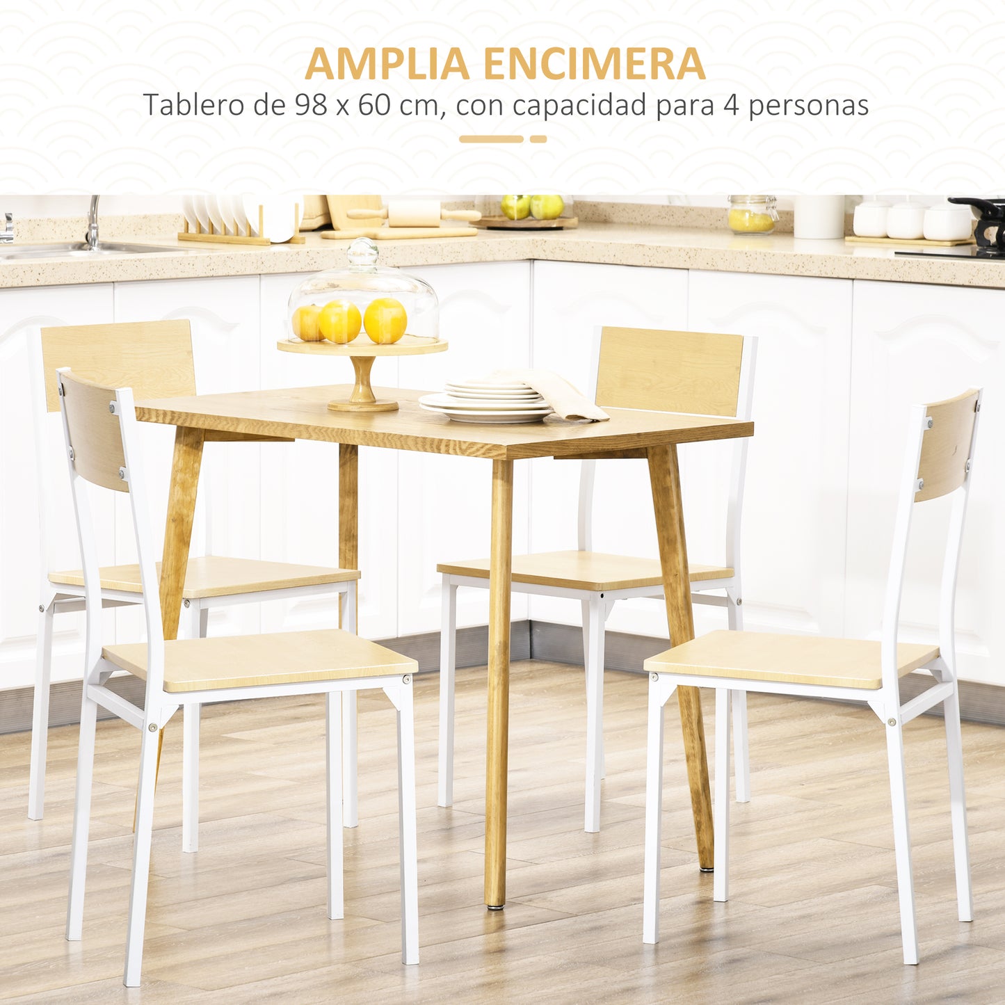 HOMCOM Mesa de Comedor Mesa de Cocina Rectangular Mesa para Salón con Patas de Madera de Pino para Oficina 98x60x76,5 cm Natural