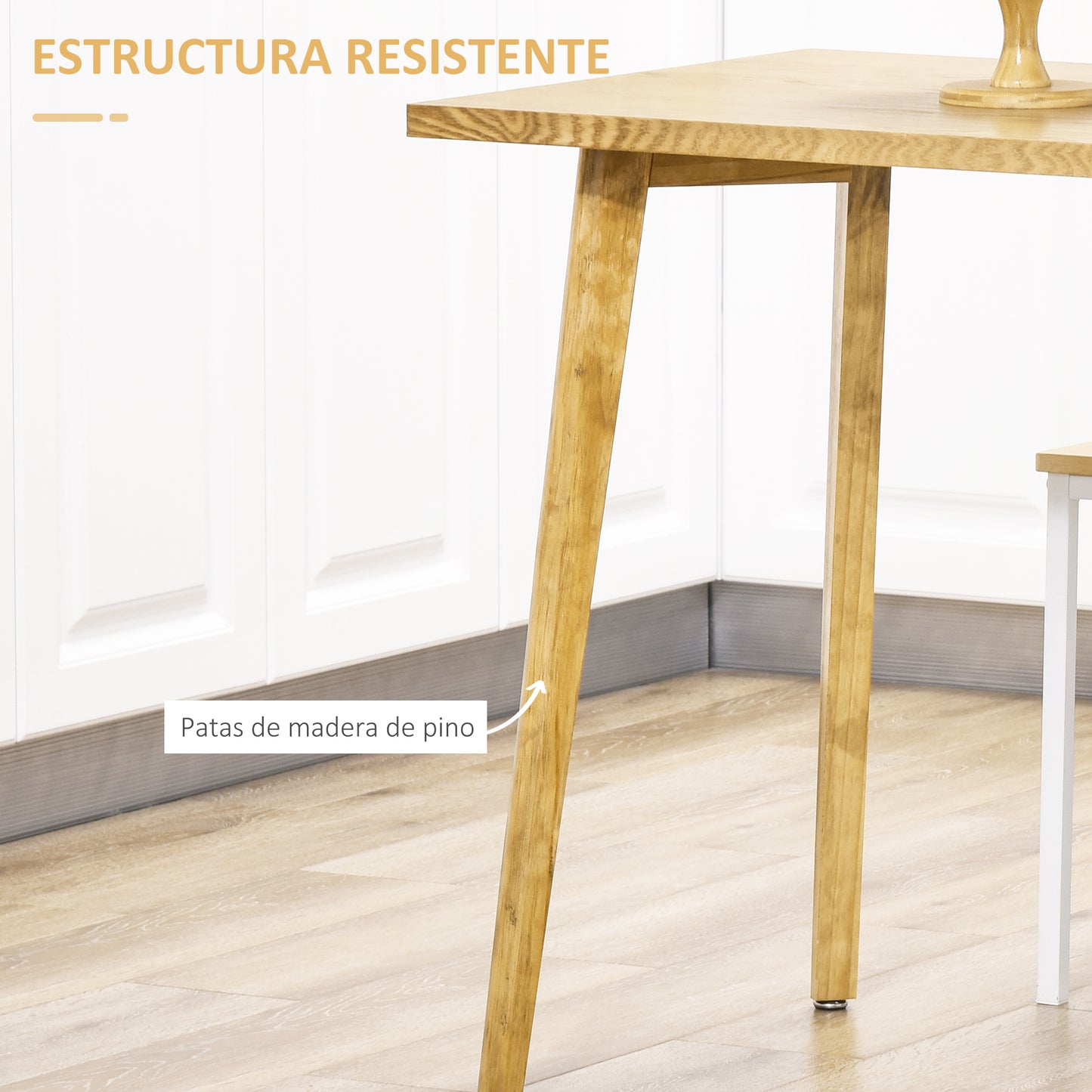 HOMCOM Mesa de Comedor Mesa de Cocina Rectangular Mesa para Salón con Patas de Madera de Pino para Oficina 98x60x76,5 cm Natural