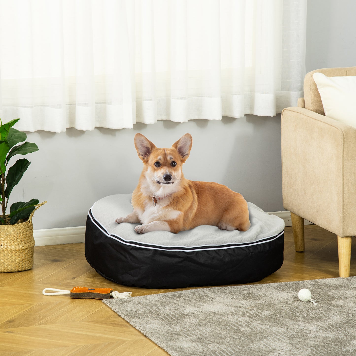 PawHut Cama para Perros y Gatos Lavable Colchón para Perros Medianos con Funda Desenfundable de Tela Oxford y Felpa Suave 80x72x18 cm Gris y Negro