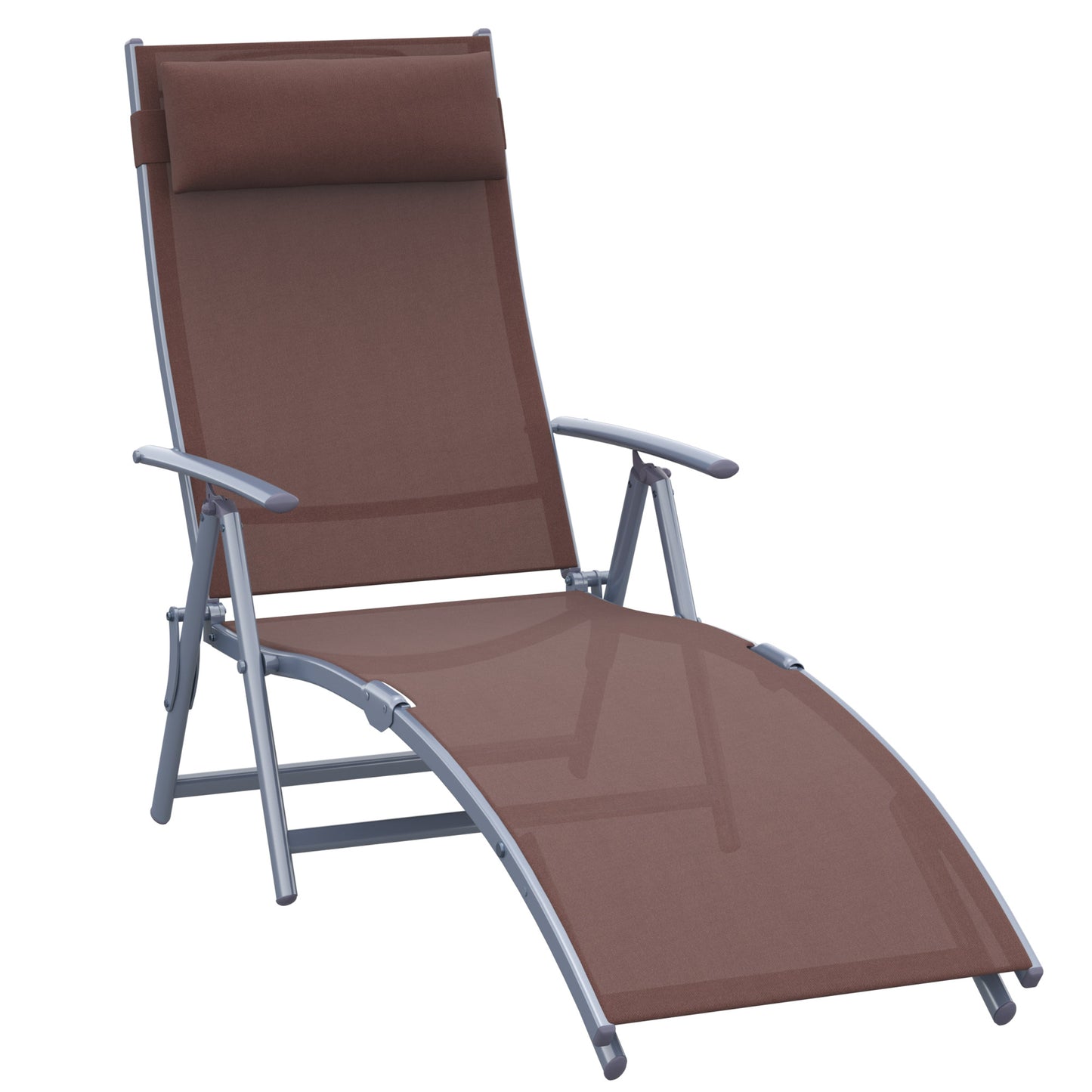 Outsunny Tumbona Plegable Tumbona de Jardín con Respaldo Ajustable en 7 Niveles Almohada y Reposabrazos Carga 165 kg para Piscina Terraza Camping 137x63,5x100,5 cm Marrón