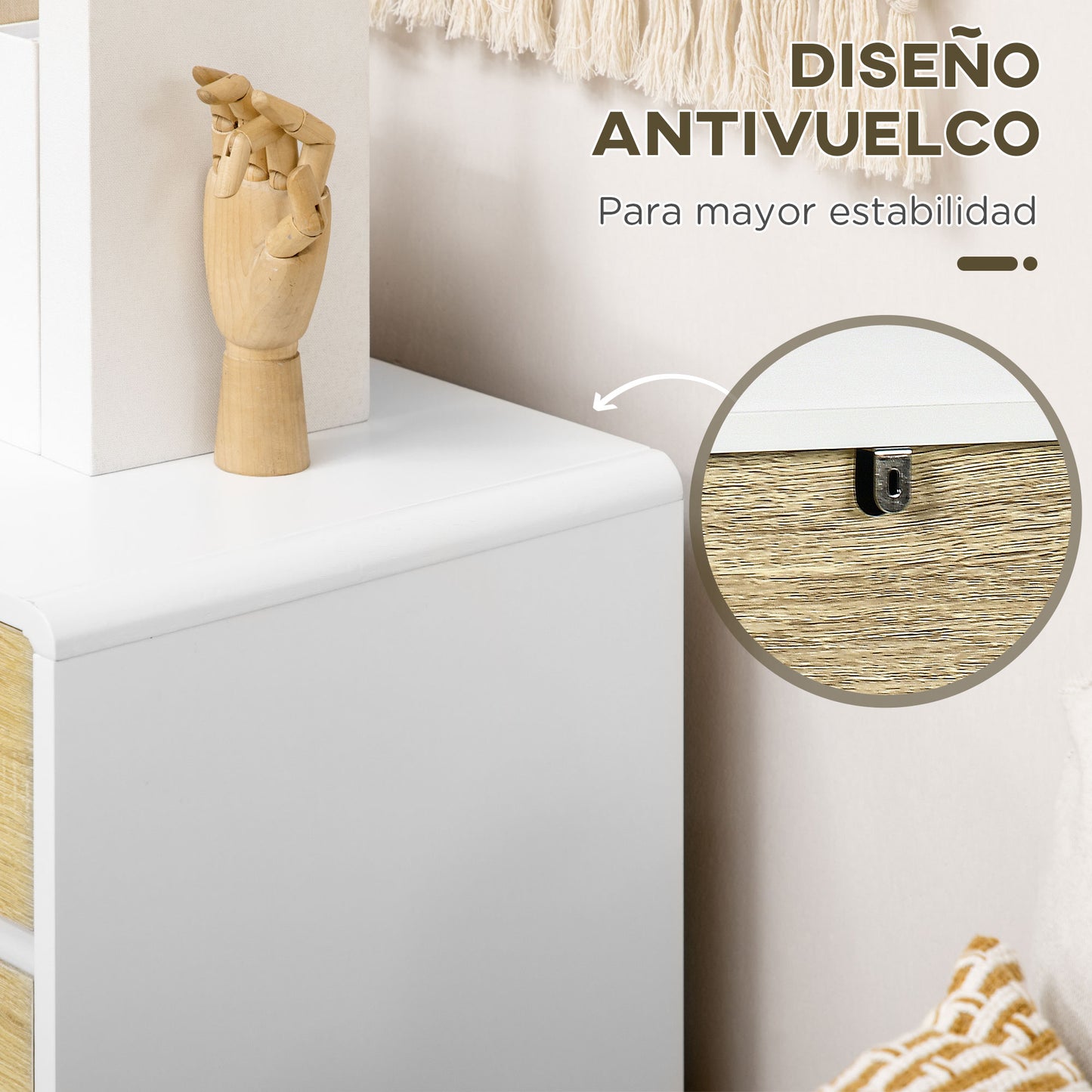 HOMCOM Cómoda con 4 Cajones Cajonera de Madera Cajonera para Armario con Patas Elevadas para Salón Dormitorio Oficina 80x40x79,5 cm Blanco y Roble