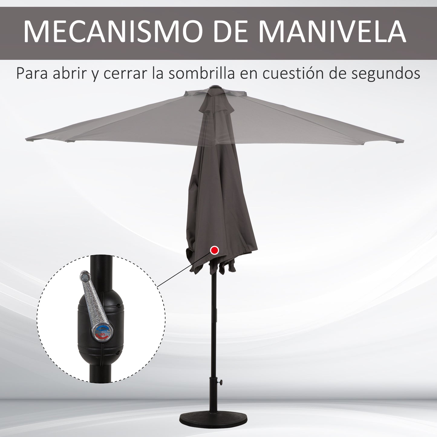 Outsunny Sombrilla 269x138x236 cm Parasol de Jardín con Manivela y Forma Semicircular para Exterior Terraza Patio Piscina Gris