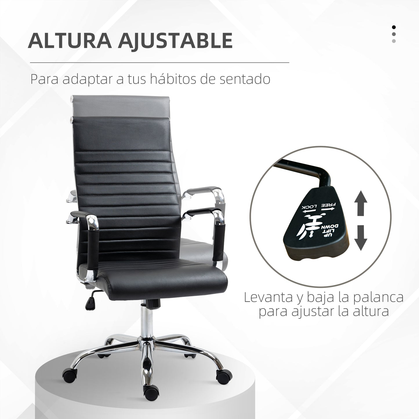 Vinsetto Silla de Oficina Silla de Escritorio Giratoria 360° Basculante con Altura Ajustable y Reposabrazos Tapizado en Piel Sintética 54x62x104-114 cm Negro