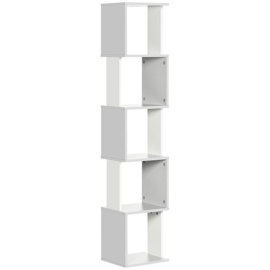 HOMCOM Estantería Librería en Forma S Estantería para Libros con 5 Estantes Abiertos para Salón Oficina Estudio Antivuelco Carga 100 kg 33x28x161 cm Blanco y Gris Claro