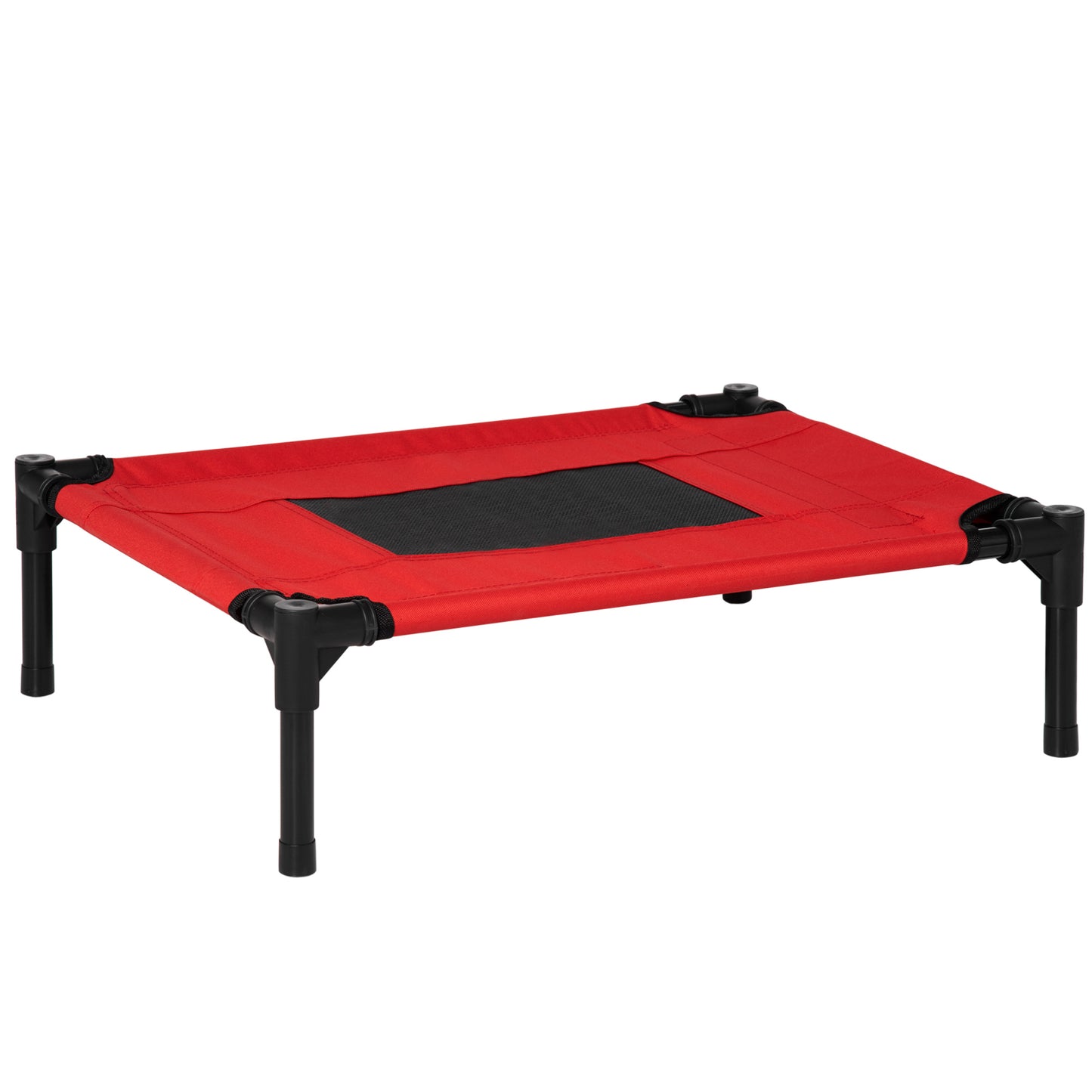 PawHut Cama Elevada para Perros Gatos Portátil Cama para Mascotas con Zona de Malla Transpirable y Tela Oxford para Interior Exterior 64x46x18 cm Rojo