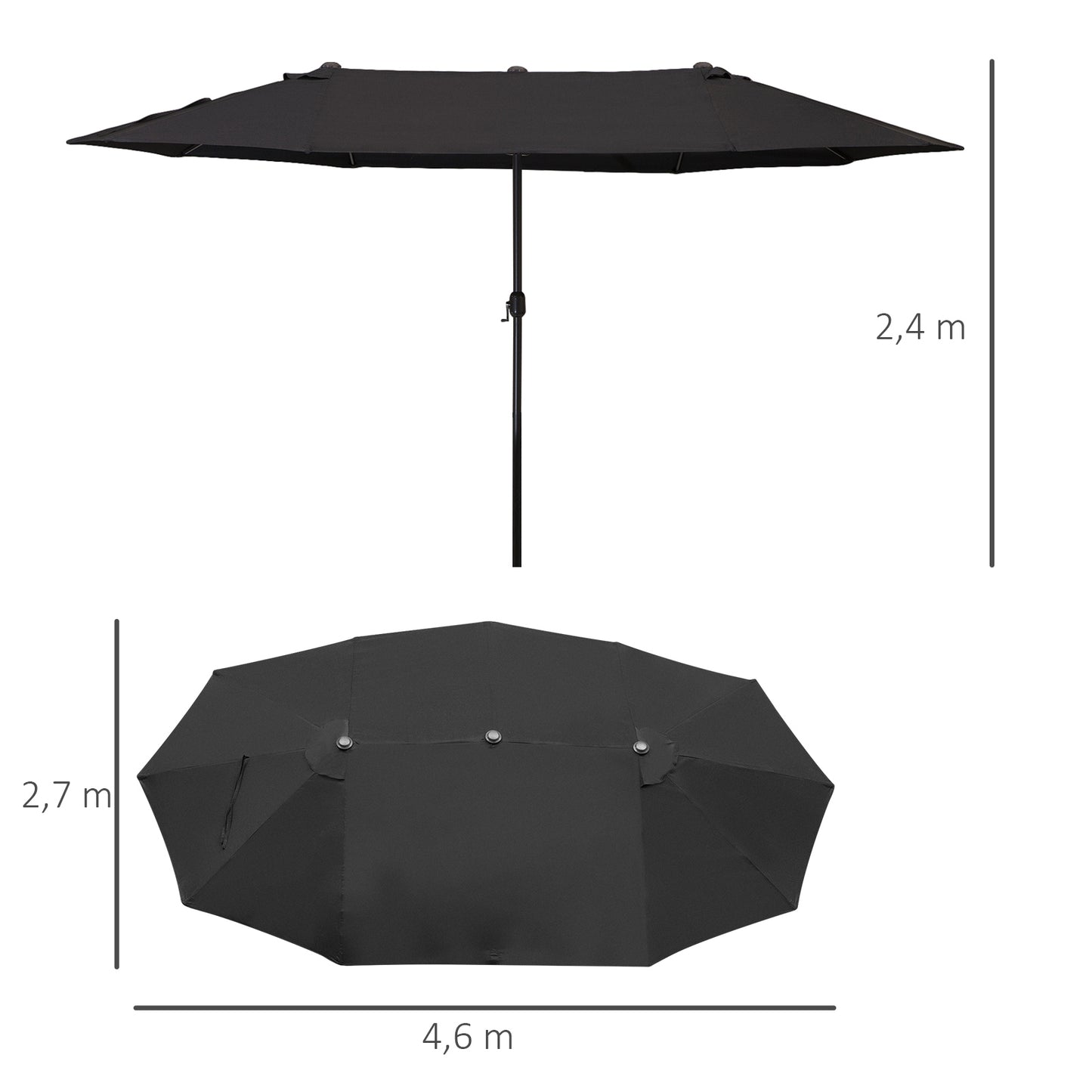 Outsunny Sombrilla de Terraza Exterior Parasol Grande 4,6x2,7m Sombrilla de Jardín con Manivela Manual Resistente al Agua y Protección Solar para Terraza Playa Piscina Negro