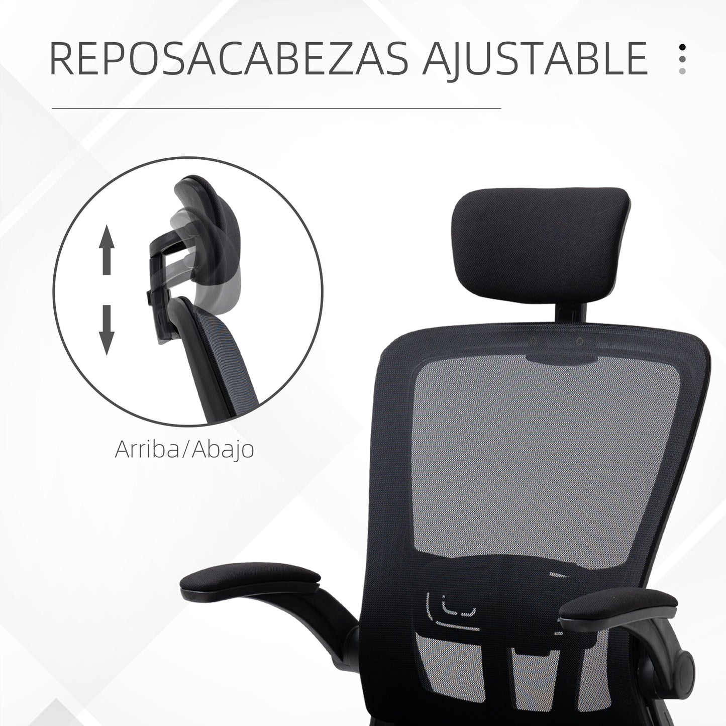 Vinsetto Silla de Oficina de Malla Silla Escritorio Giratoria con Altura Ajustable Reposabrazos Plegable Reposacabezas y Soporte Lumbar Regulables 65x64x114-122 cm Negro